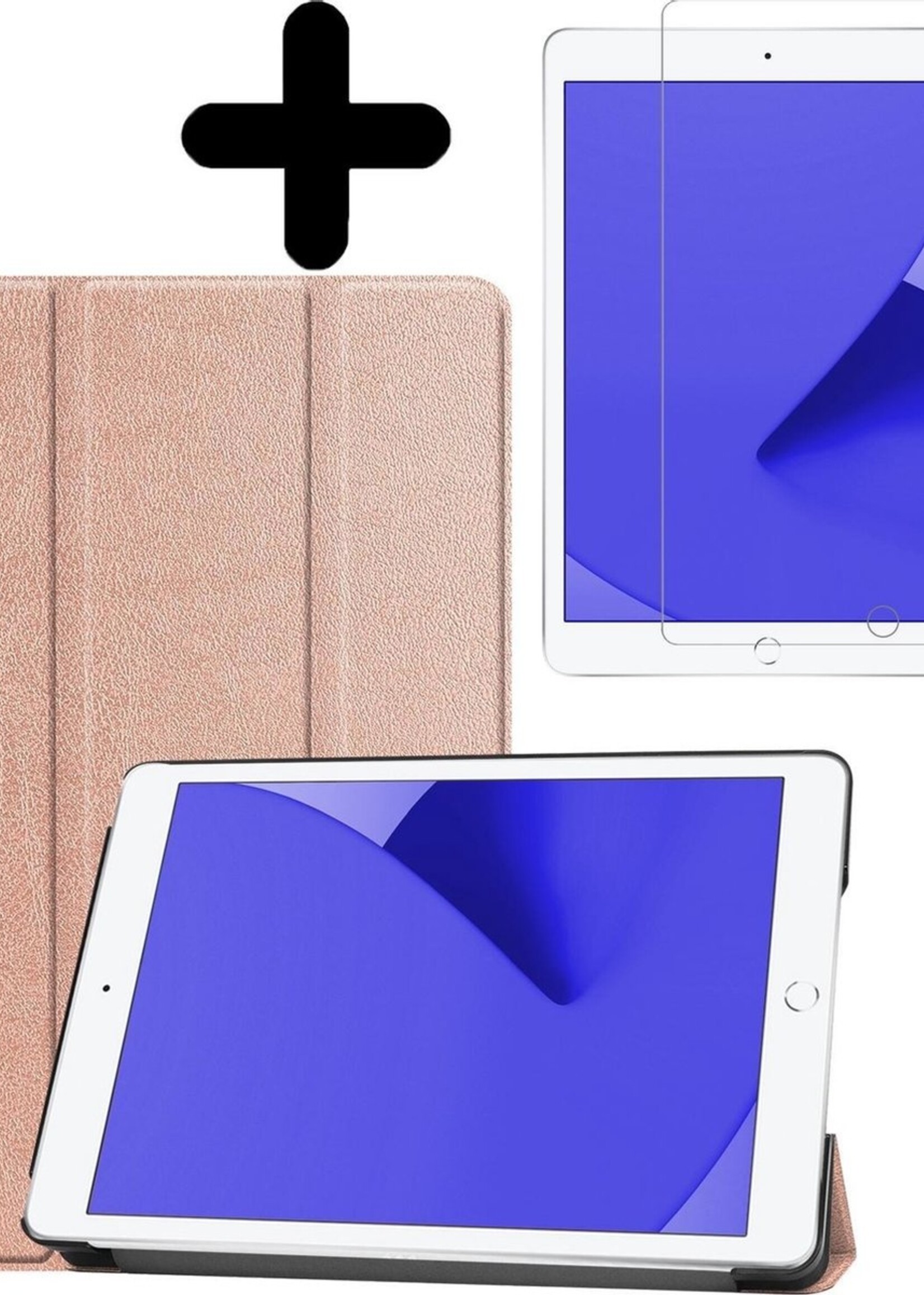LUQ Hoes Geschikt voor iPad 10.2 2020 Hoes Luxe Hoesje Book Case Met Screenprotector - Hoesje Geschikt voor iPad 8 Hoes Cover - Rosé goud