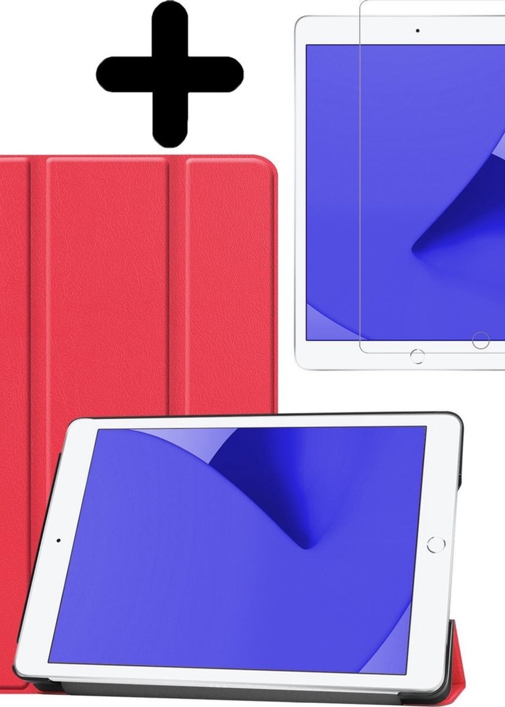 LUQ Hoes Geschikt voor iPad 10.2 2020 Hoes Luxe Hoesje Book Case Met Screenprotector - Hoesje Geschikt voor iPad 8 Hoes Cover - Rood