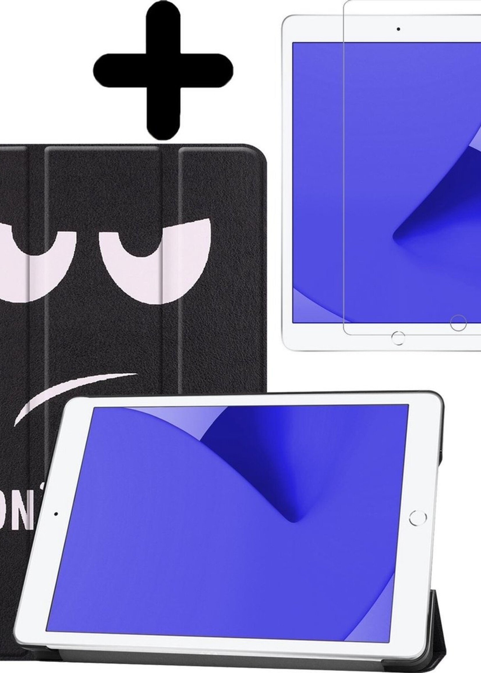 LUQ Hoes Geschikt voor iPad 10.2 2020 Hoes Luxe Hoesje Book Case Met Screenprotector - Hoesje Geschikt voor iPad 8 Hoes Cover - Don't Touch Me