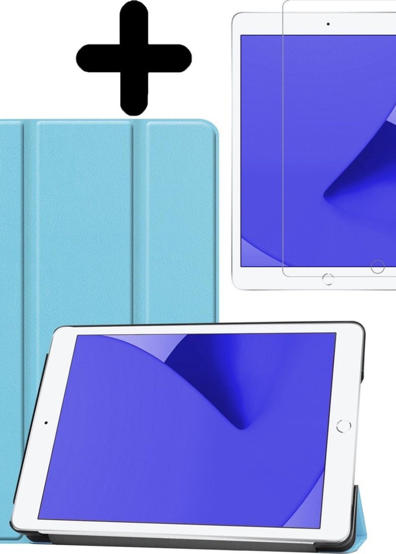 LUQ Hoes Geschikt voor iPad 10.2 2019/2020 Hoes Luxe Hoesje Book Case Met Screenprotector - Hoesje Geschikt voor iPad 7/8 Hoes Cover - Lichtblauw