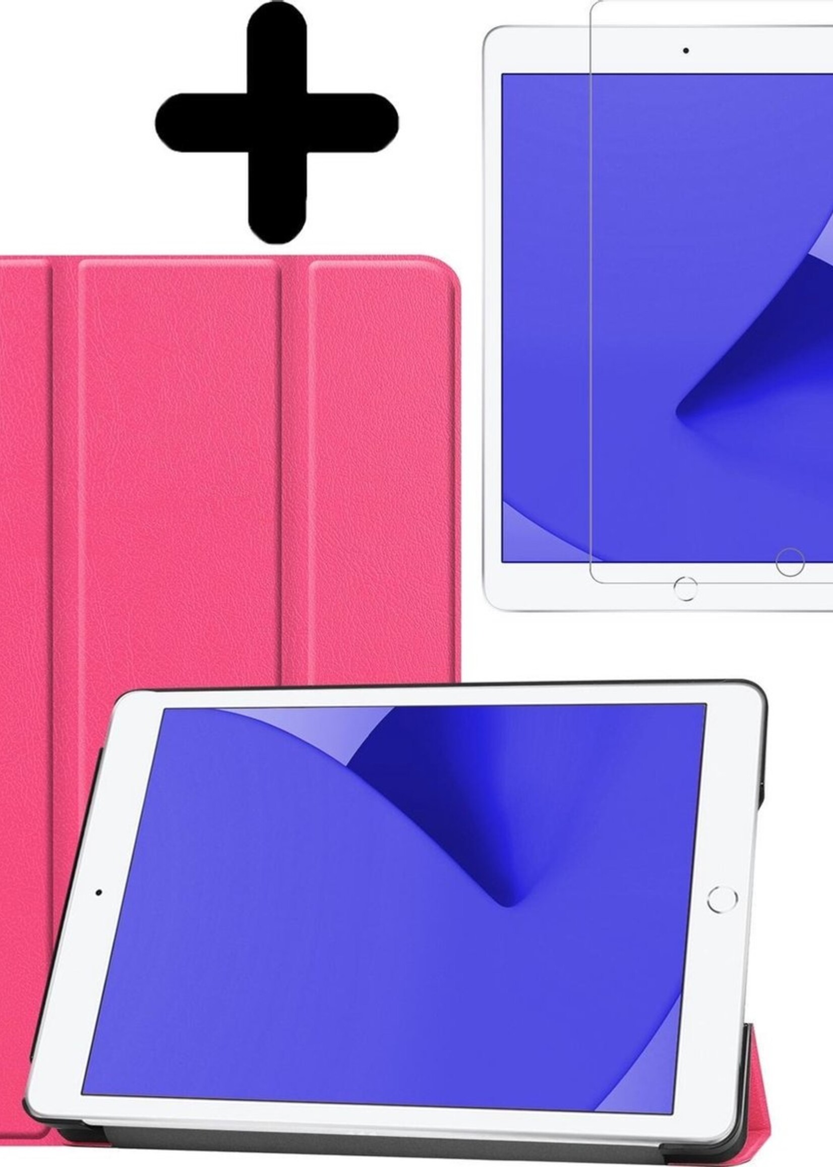 LUQ Hoes Geschikt voor iPad 10.2 2019/2020 Hoes Luxe Hoesje Book Case Met Screenprotector - Hoesje Geschikt voor iPad 7/8 Hoes Cover - Roze