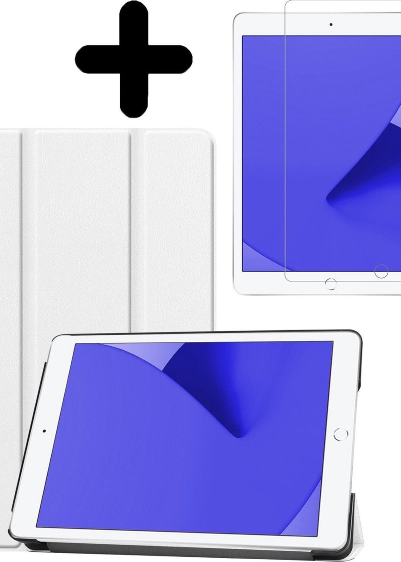 LUQ Hoes Geschikt voor iPad 10.2 2019/2020 Hoes Luxe Hoesje Book Case Met Screenprotector - Hoesje Geschikt voor iPad 7/8 Hoes Cover - Wit