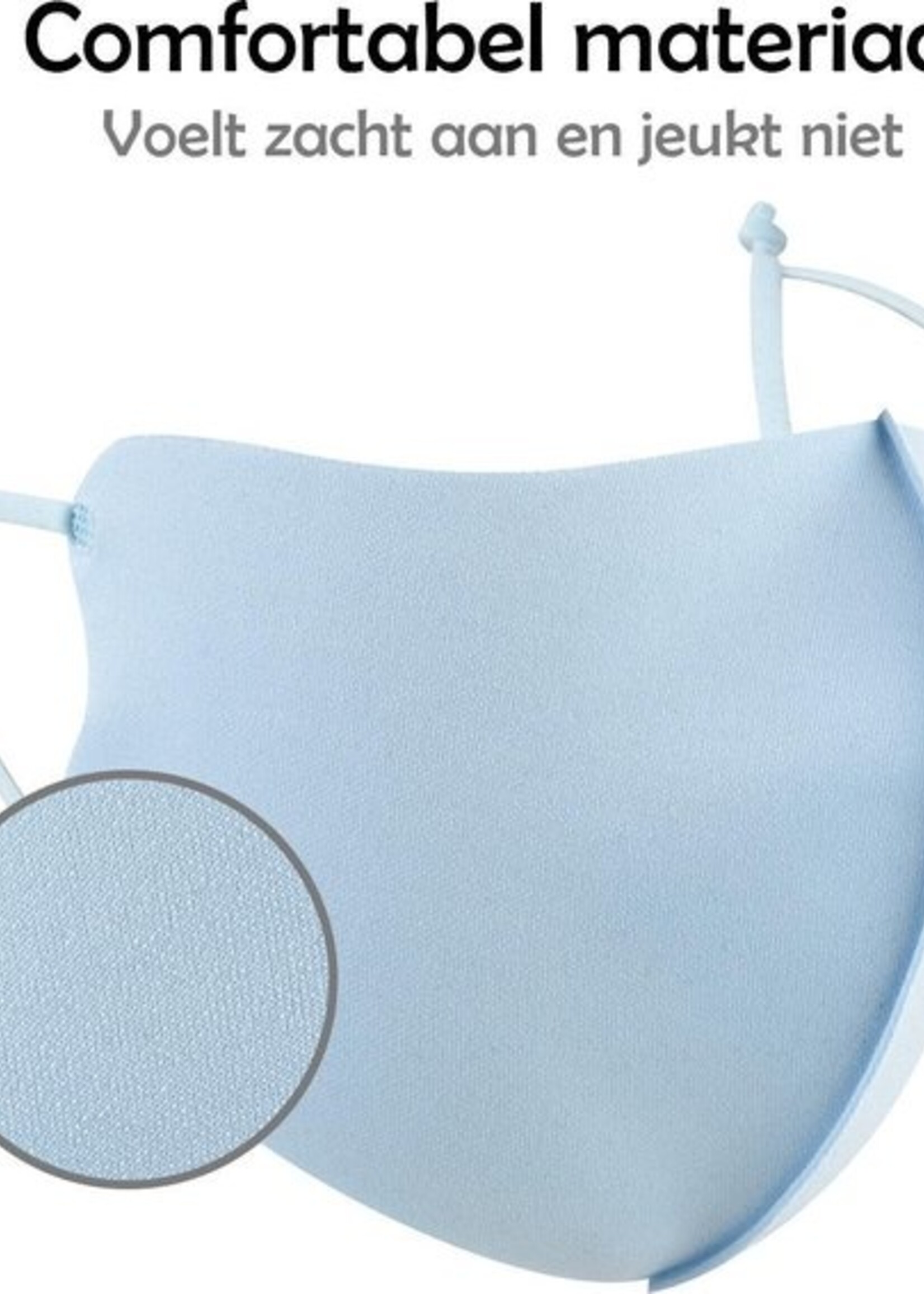 LUQ Mondkapje Wasbaar Verstelbaar - Mondmasker Wasbaar - Mondkapje Lichtblauw Wasbaar - Mondkapjes Wasbaar Verstelbaar Lichtblauw - 3 Stuks