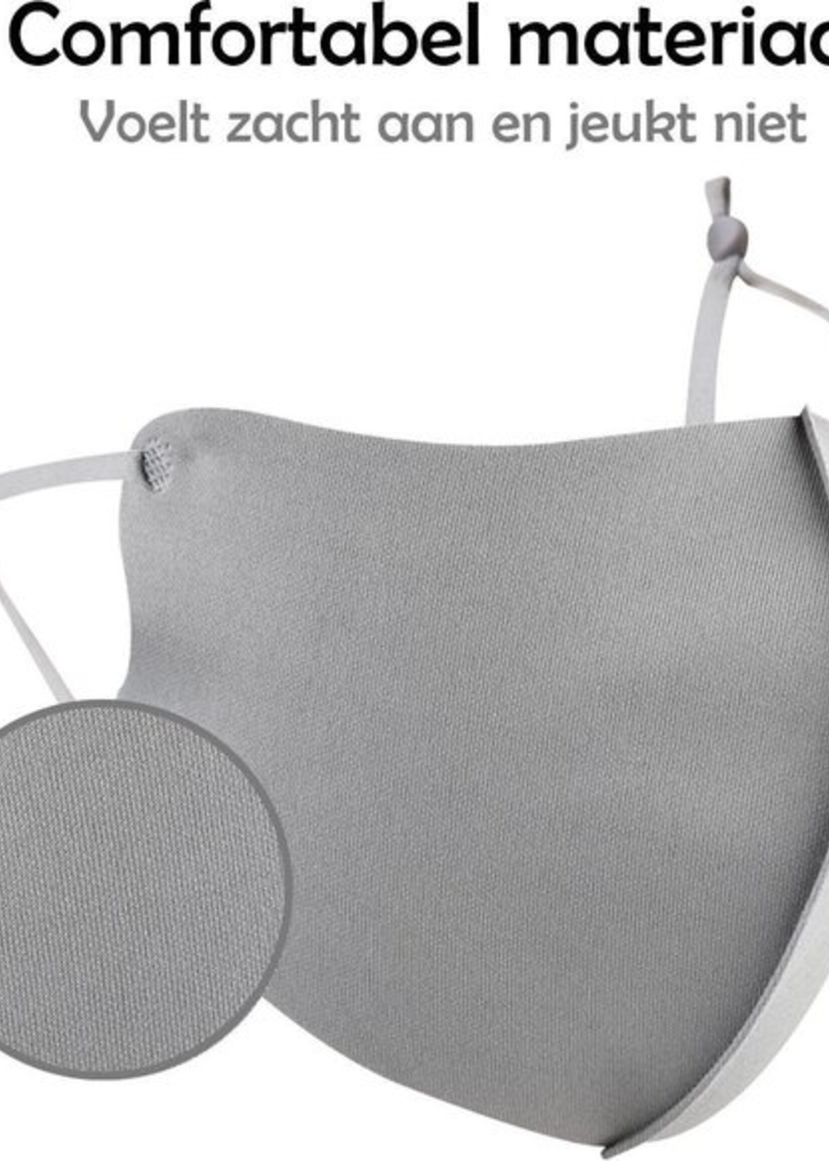 LUQ Mondkapje Wasbaar Grijs Mondkapjes Verstelbaar Mondmasker - 5 stuks