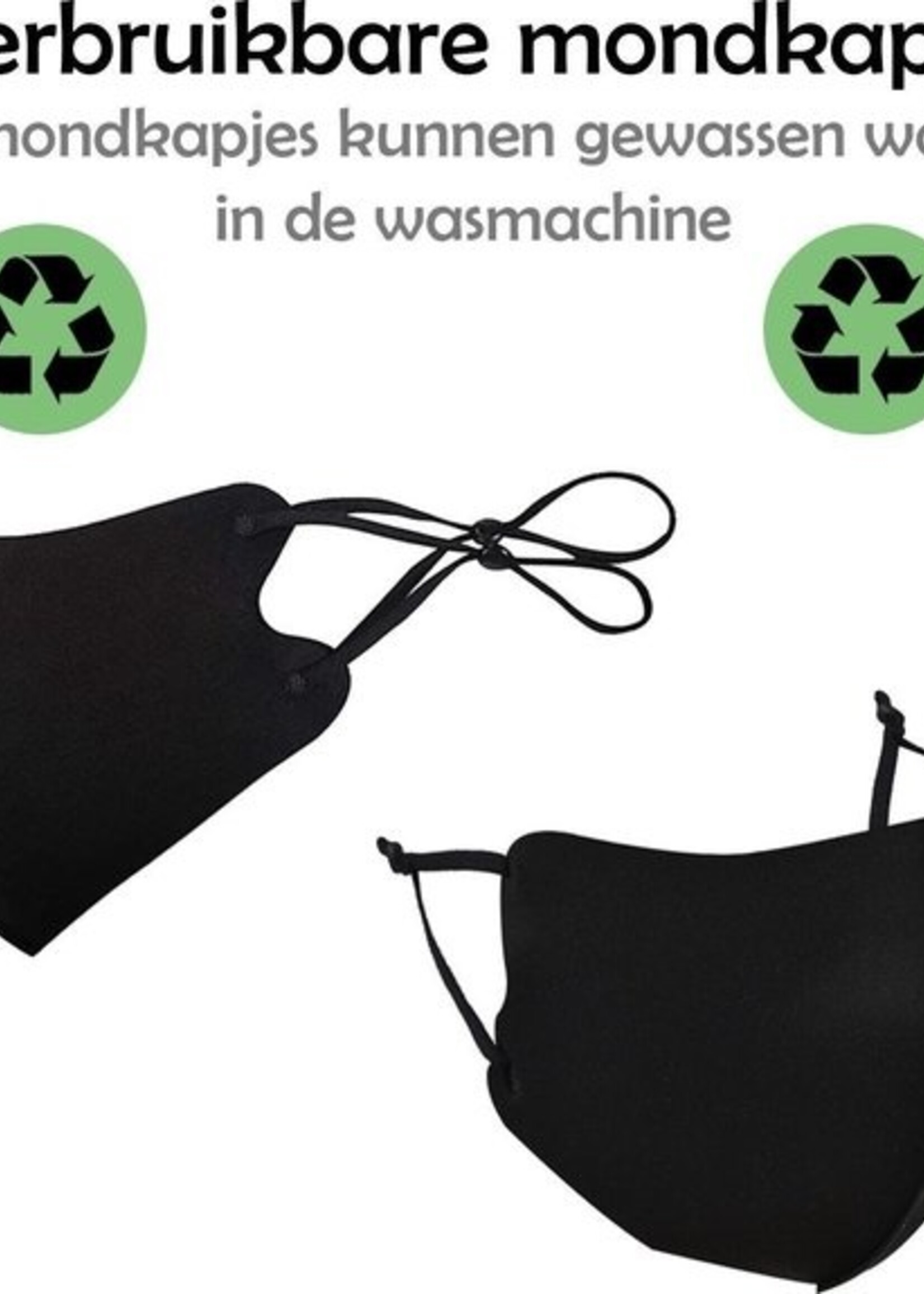 LUQ Mondkapje Wasbaar Zwart Verstelbaar - Mondmasker Wasbaar - Mondkapje Zwart Wasbaar - Mondkapjes Wasbaar Zwart Verstelbaar - 2 Stuks