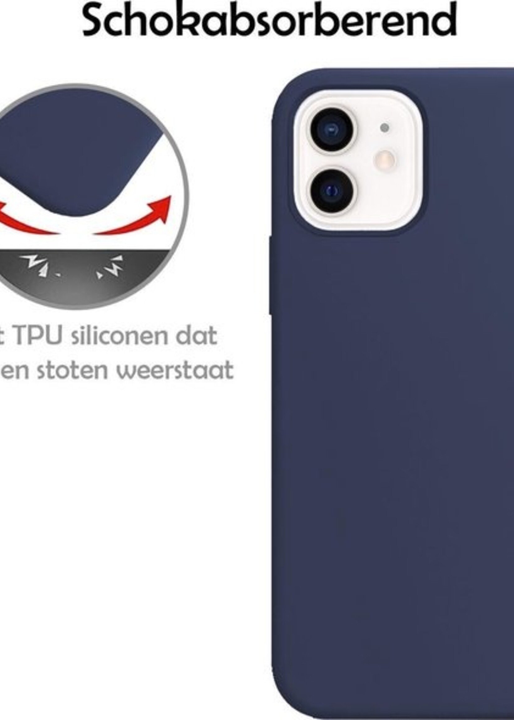 LUQ Hoesje Geschikt voor iPhone 12 Hoesje Siliconen Case - Hoes Geschikt voor iPhone 12 Hoes Siliconen - Donkerblauw