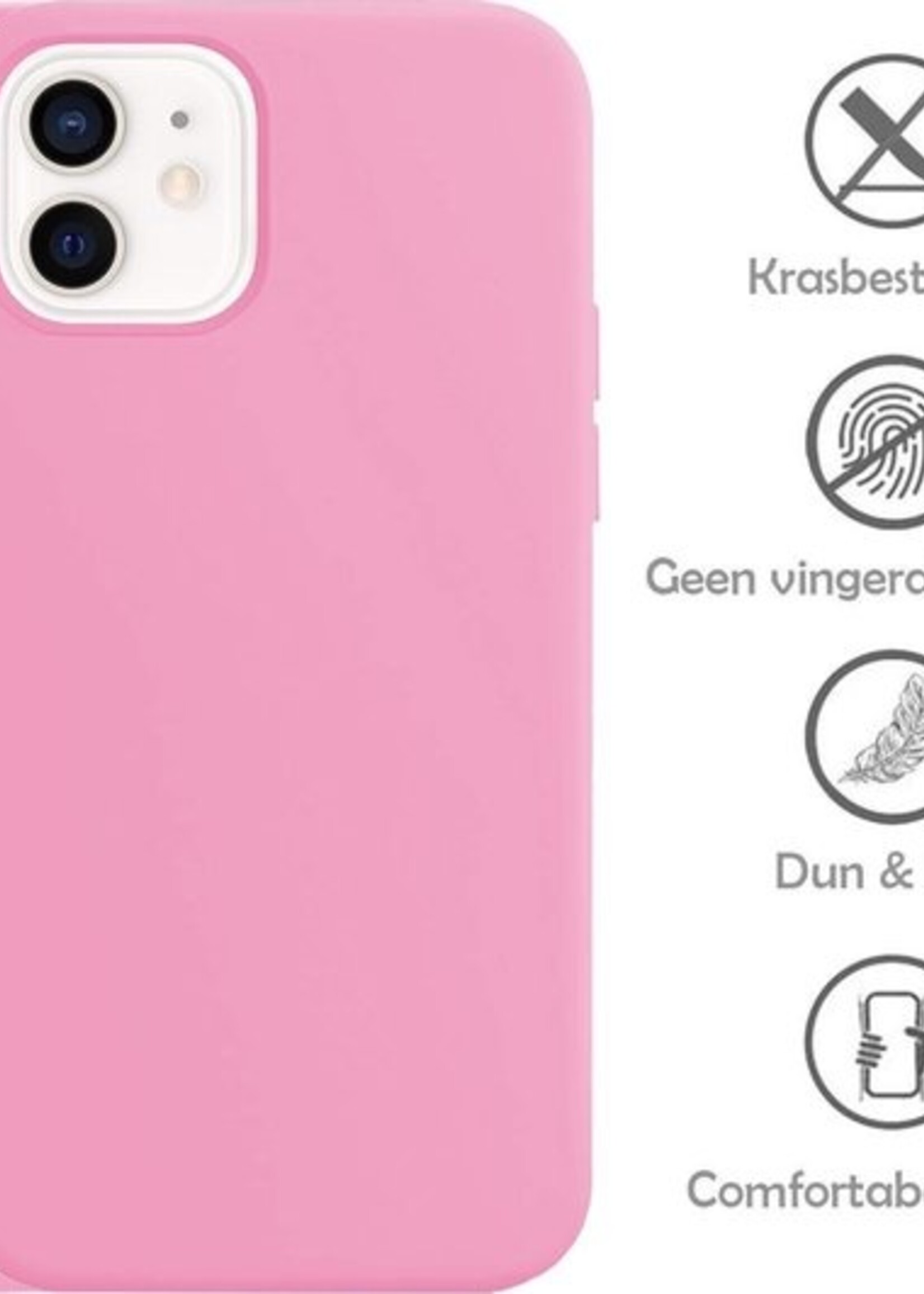 LUQ Hoesje Geschikt voor iPhone 12 Hoesje Siliconen Case - Hoes Geschikt voor iPhone 12 Hoes Siliconen - Roze