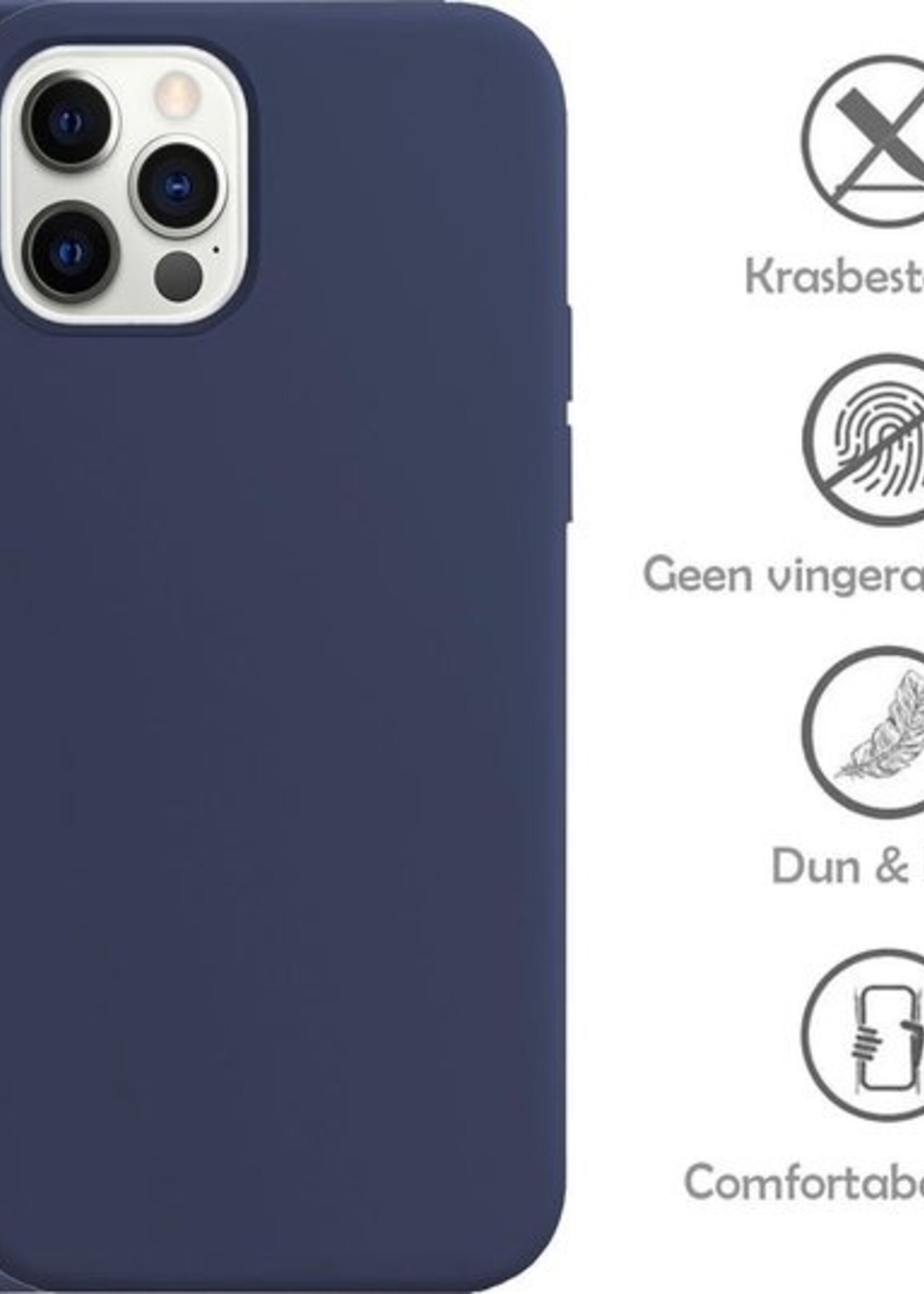 LUQ Hoesje Geschikt voor iPhone 12 Pro Hoesje Siliconen Case - Hoes Geschikt voor iPhone 12 Pro Hoes Siliconen - Donkerblauw