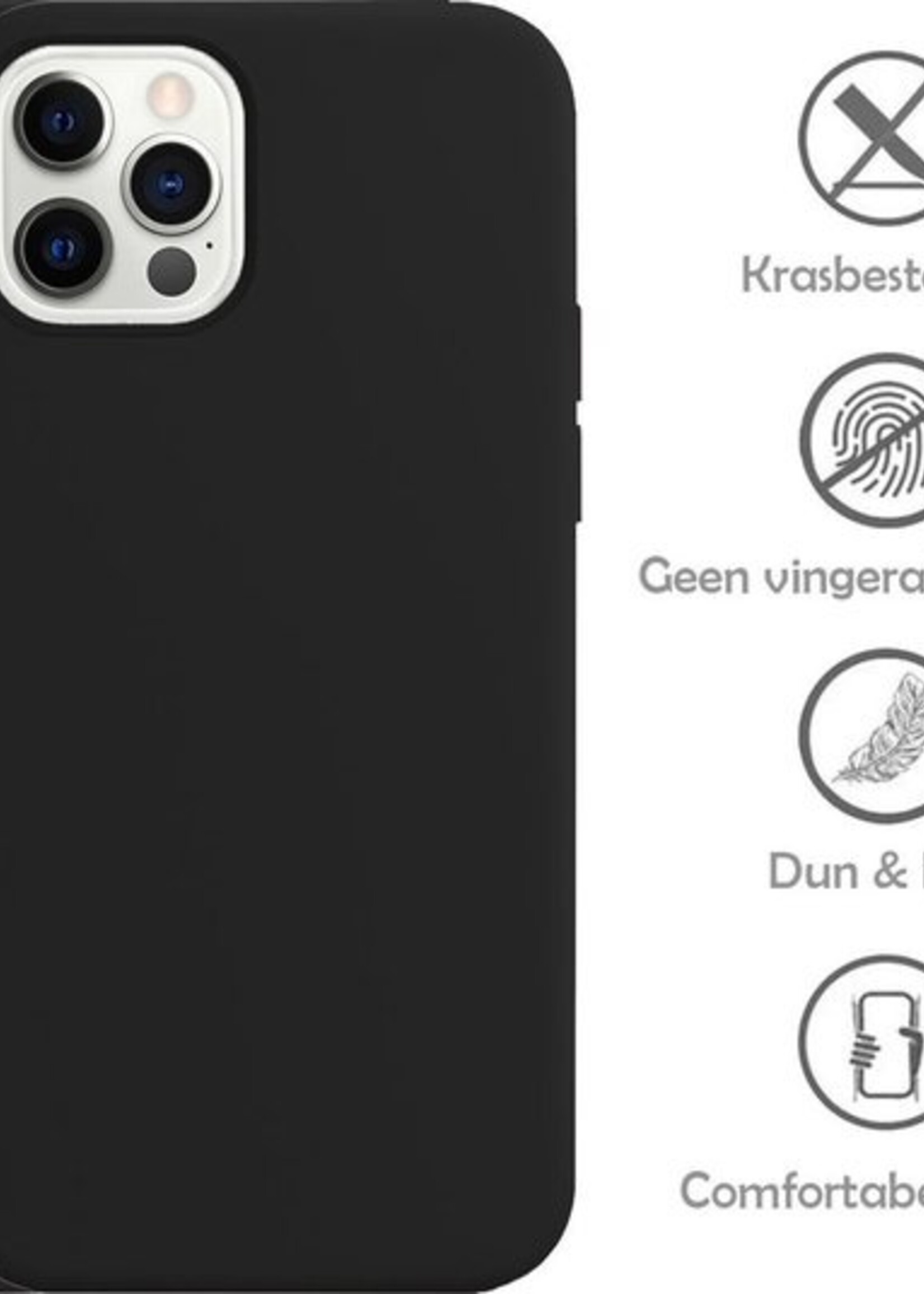 LUQ Hoesje Geschikt voor iPhone 12 Pro Hoesje Siliconen Case - Hoes Geschikt voor iPhone 12 Pro Hoes Siliconen - Zwart