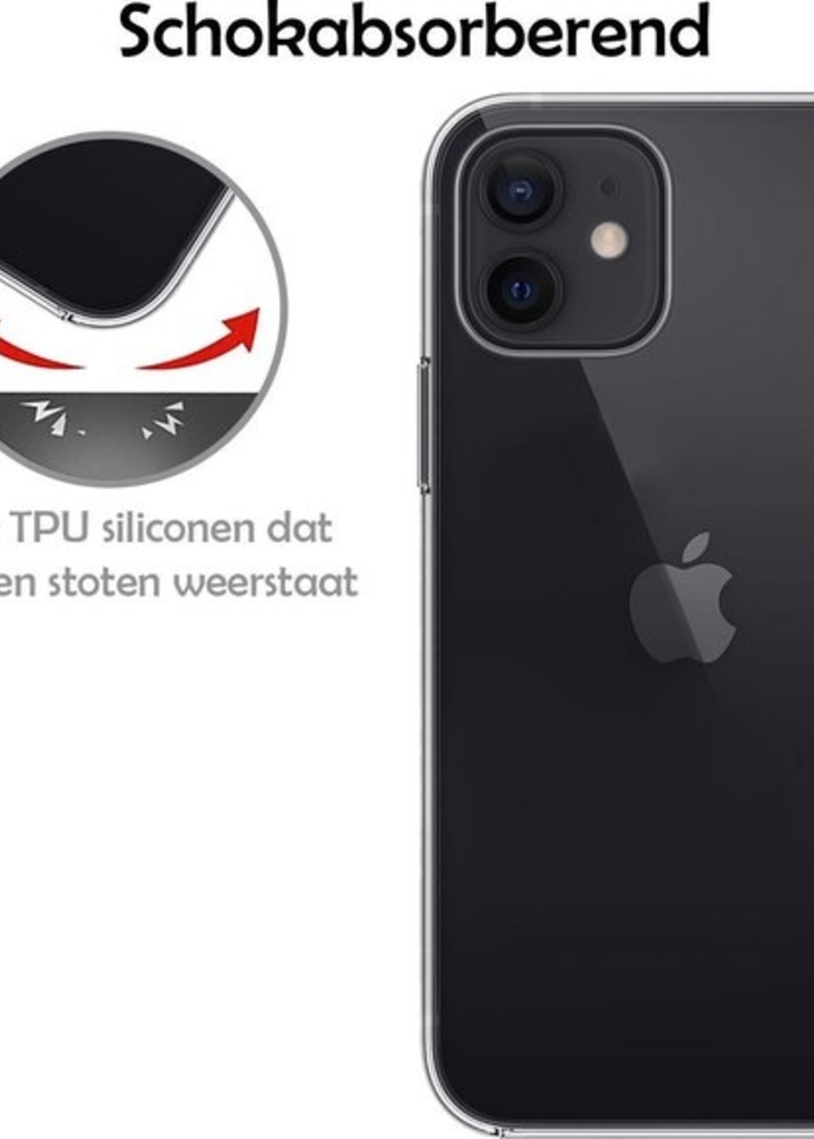 LUQ Hoesje Geschikt voor iPhone 12 Hoesje Siliconen Case - Hoes Geschikt voor iPhone 12 Hoes Siliconen - Transparant - 2 Stuks
