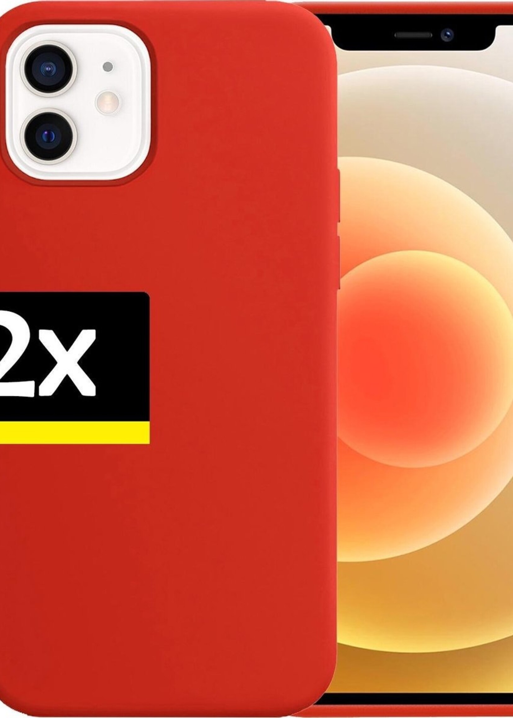 LUQ Hoesje Geschikt voor iPhone 12 Hoesje Siliconen Case - Hoes Geschikt voor iPhone 12 Hoes Siliconen - Rood - 2 Stuks