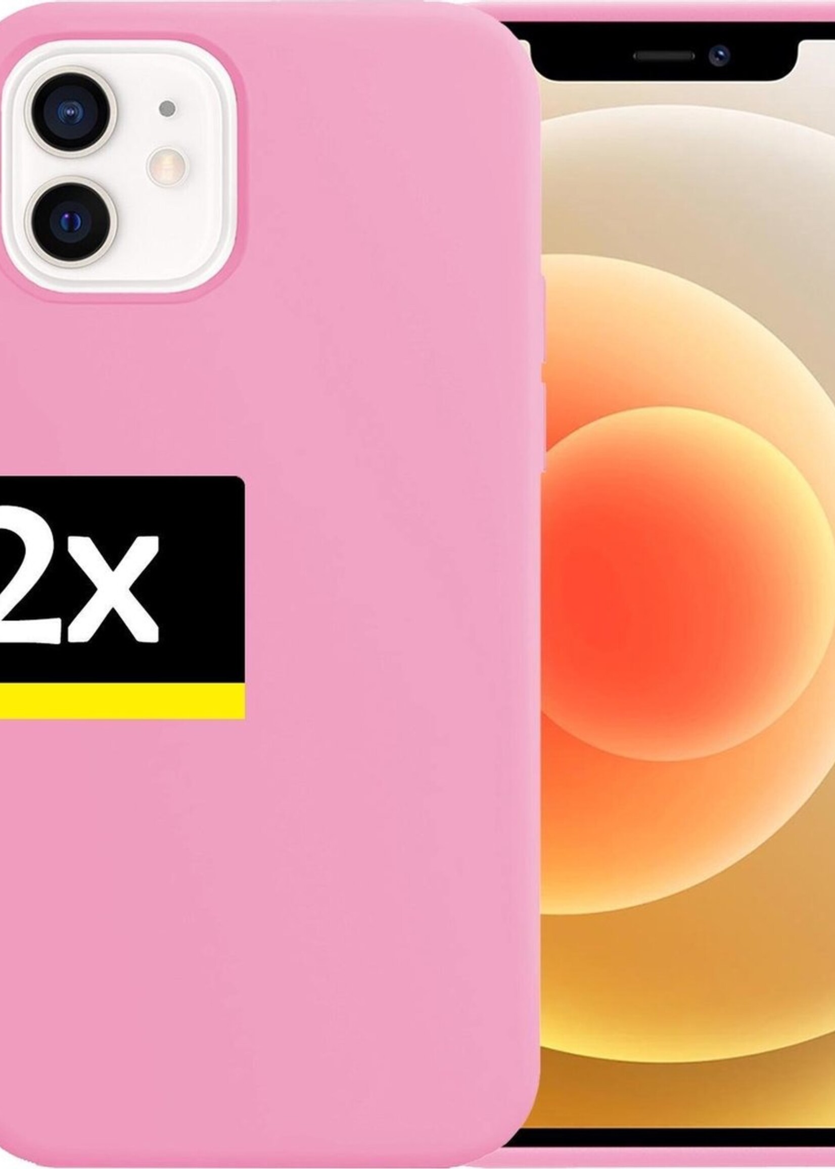 LUQ Hoesje Geschikt voor iPhone 12 Hoesje Siliconen Case - Hoes Geschikt voor iPhone 12 Hoes Siliconen - Roze - 2 Stuks