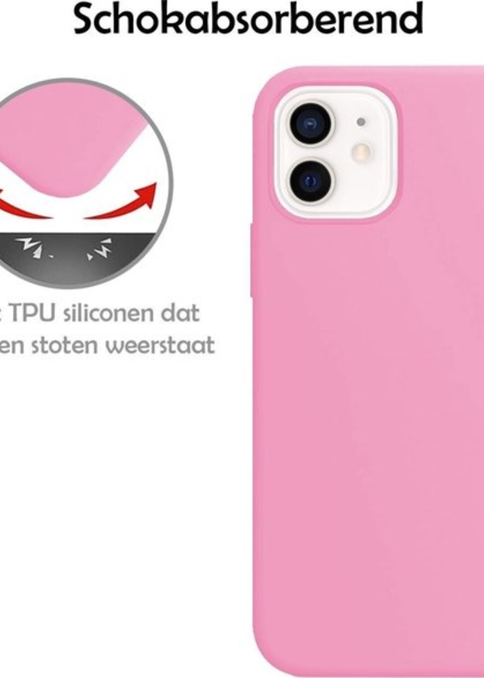 LUQ Hoesje Geschikt voor iPhone 12 Hoesje Siliconen Case - Hoes Geschikt voor iPhone 12 Hoes Siliconen - Roze - 2 Stuks