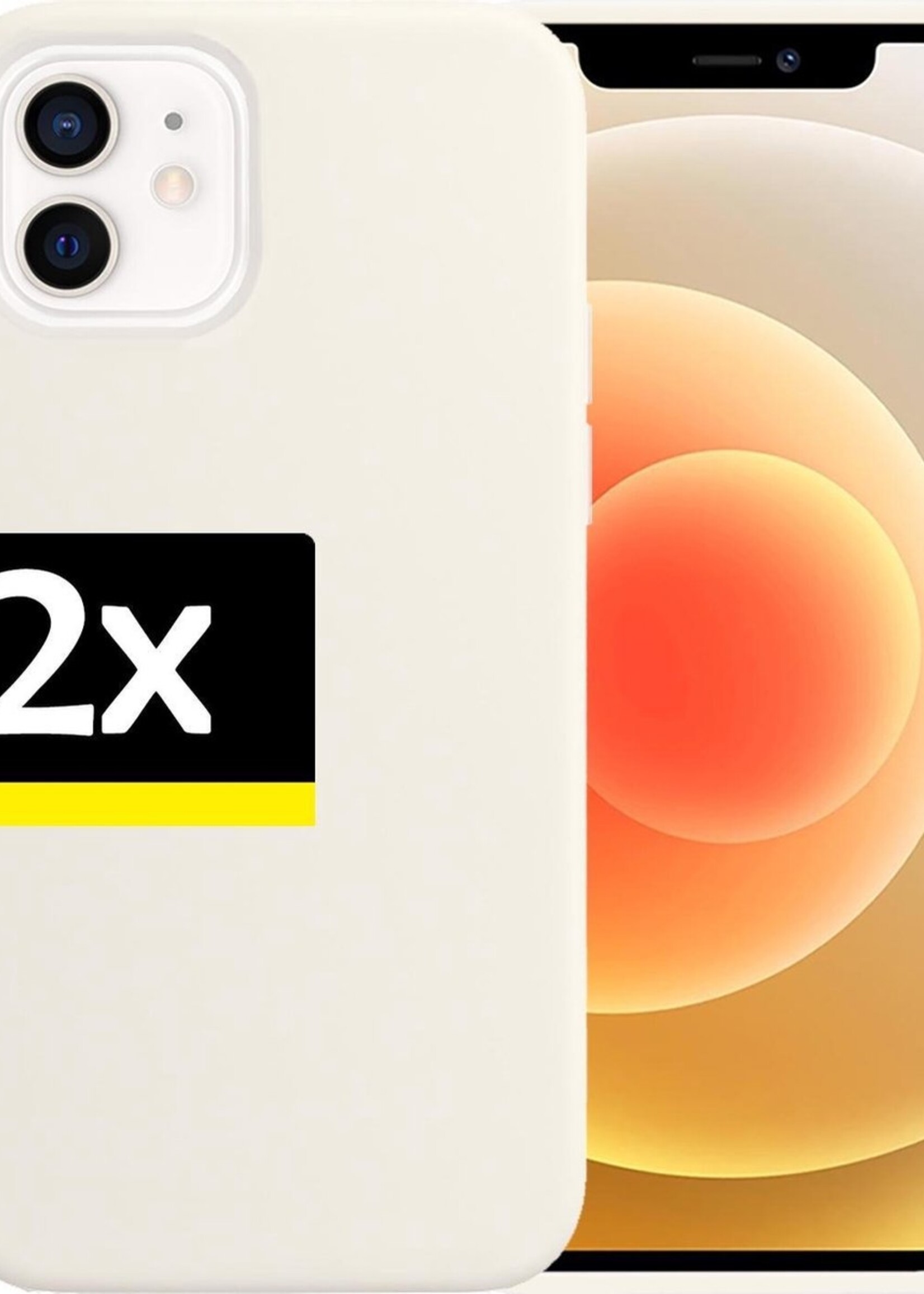 LUQ Hoesje Geschikt voor iPhone 12 Hoesje Siliconen Case - Hoes Geschikt voor iPhone 12 Hoes Siliconen - Wit - 2 Stuks