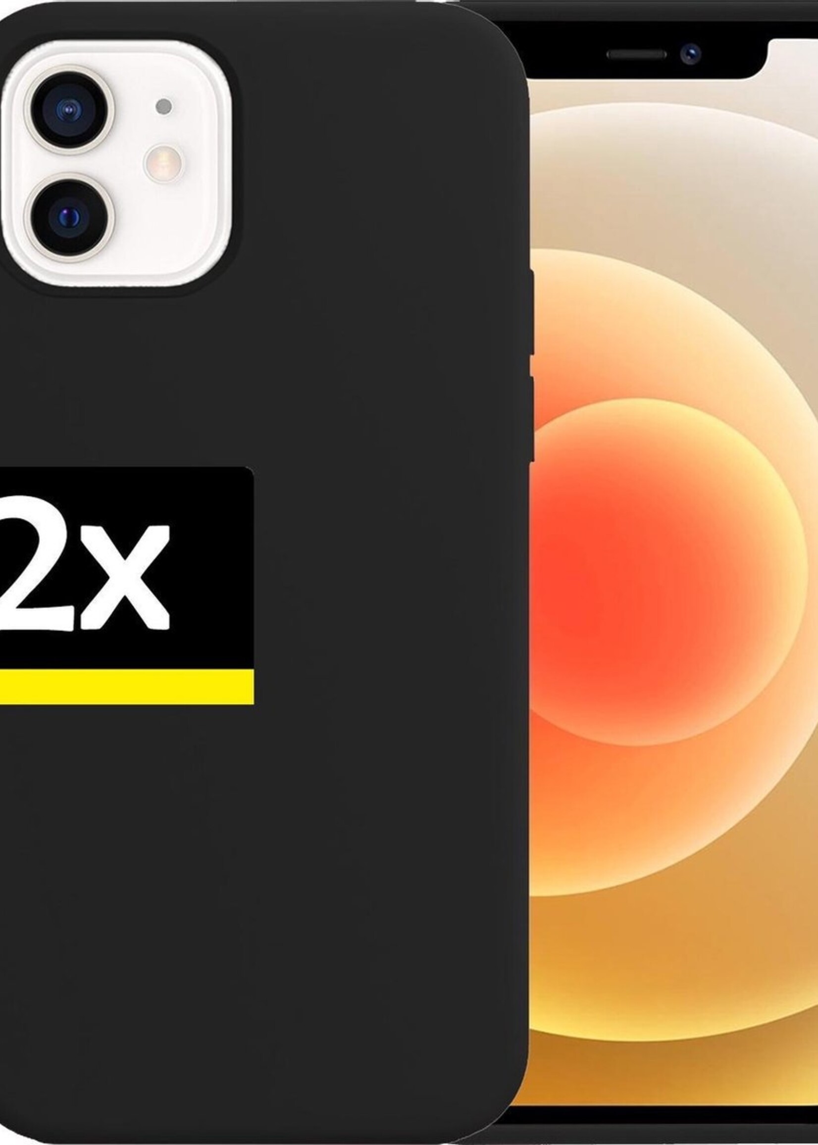 LUQ Hoesje Geschikt voor iPhone 12 Hoesje Siliconen Case - Hoes Geschikt voor iPhone 12 Hoes Siliconen - Zwart - 2 Stuks
