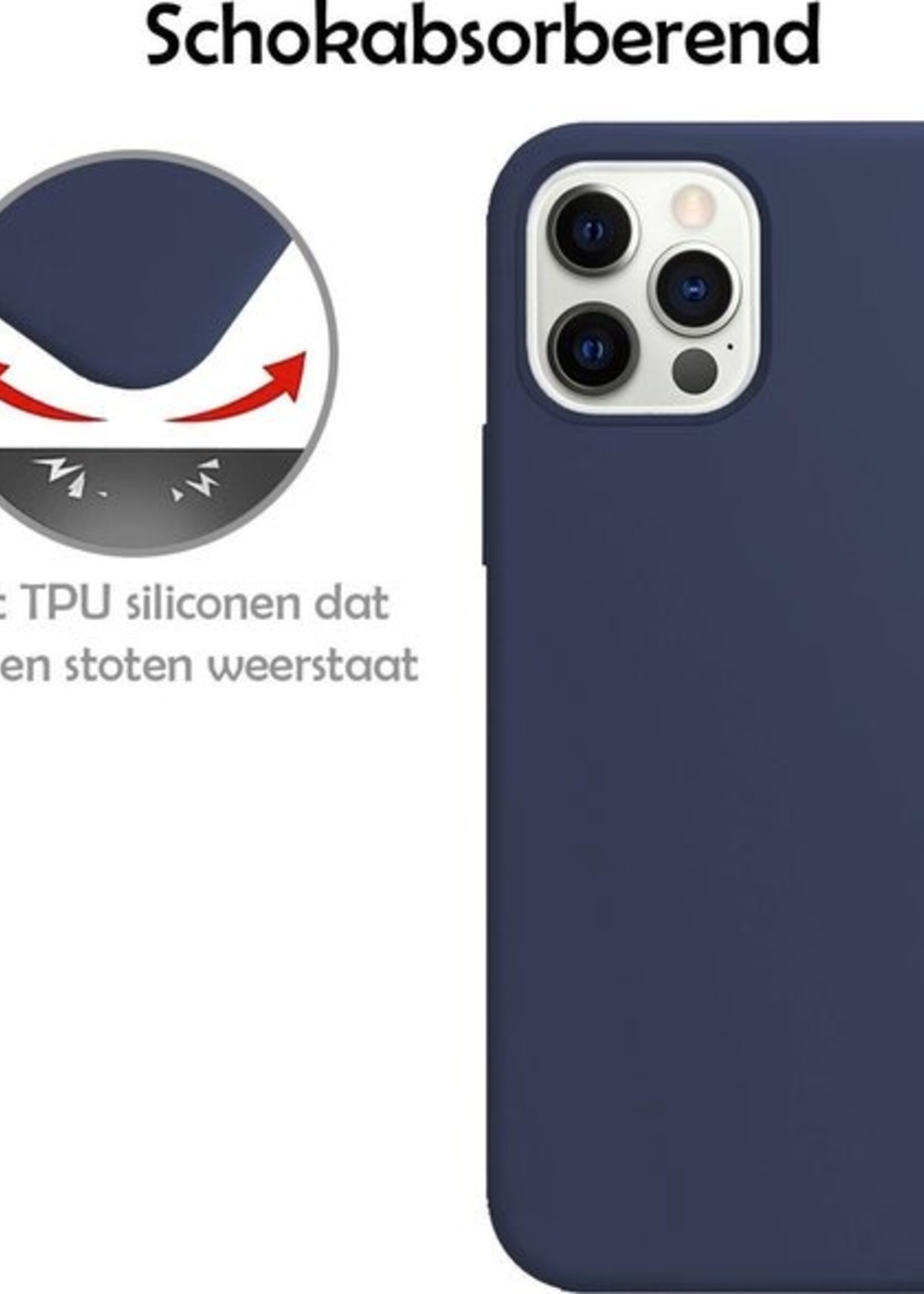 LUQ Hoesje Geschikt voor iPhone 12 Pro Hoesje Siliconen Case - Hoes Geschikt voor iPhone 12 Pro Hoes Siliconen - Donkerblauw - 2 Stuks