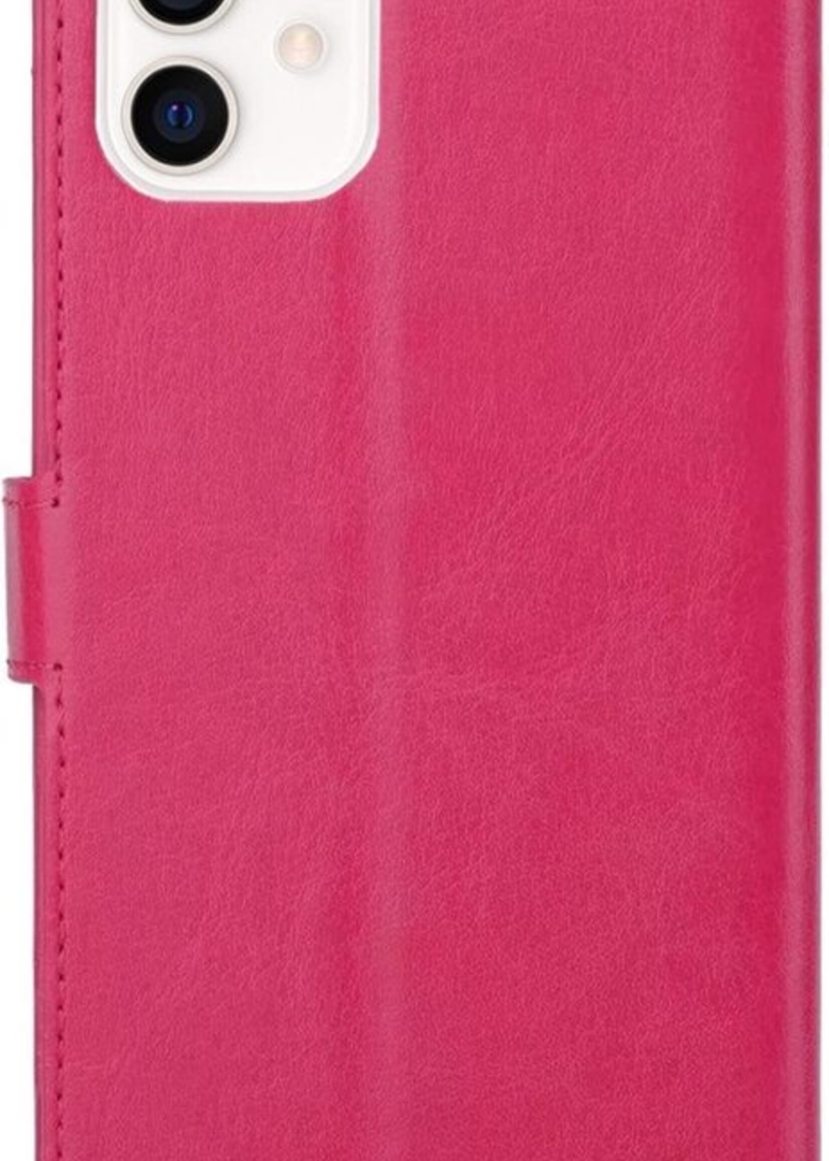 LUQ Hoesje Geschikt voor iPhone 12 Hoesje Book Case Hoes Wallet Cover - Hoes Geschikt voor iPhone 12 Hoesje Bookcase Hoes - Donkerroze