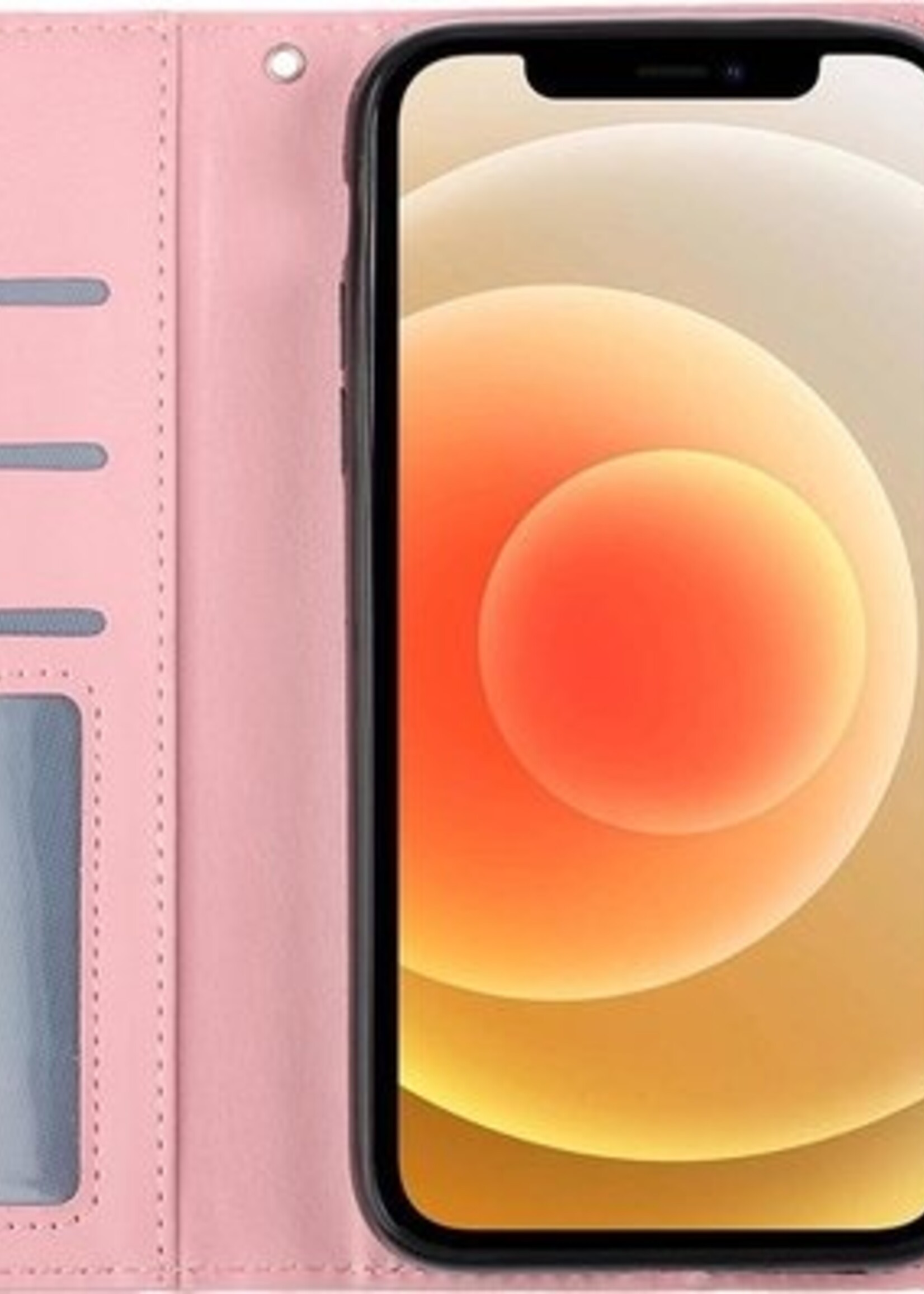 LUQ Hoesje Geschikt voor iPhone 12 Hoesje Book Case Hoes Wallet Cover - Hoes Geschikt voor iPhone 12 Hoesje Bookcase Hoes - Lichtroze