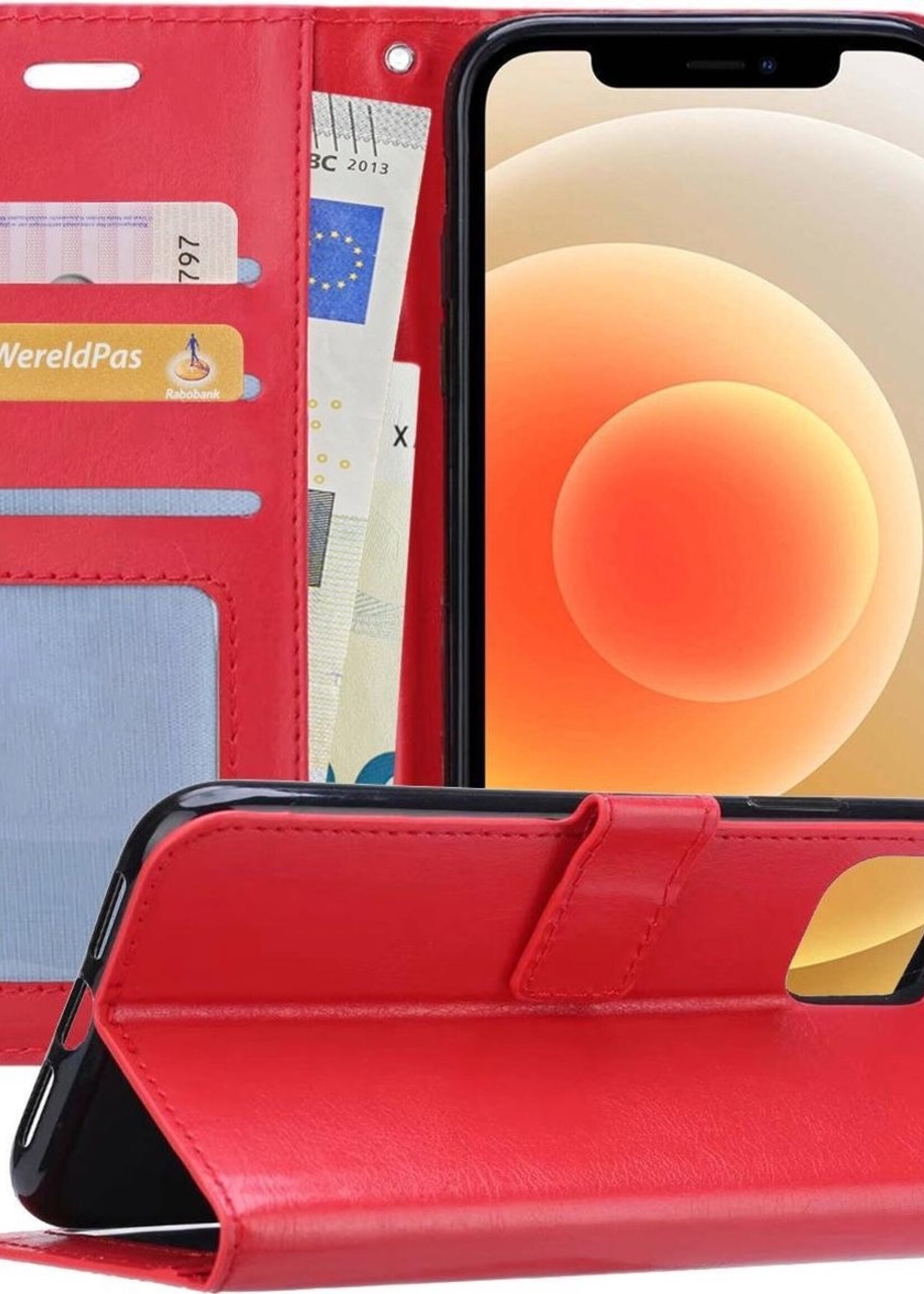 LUQ Hoesje Geschikt voor iPhone 12 Pro Hoesje Book Case Hoes Wallet Cover - Hoes Geschikt voor iPhone 12 Pro Hoesje Bookcase Hoes - Rood