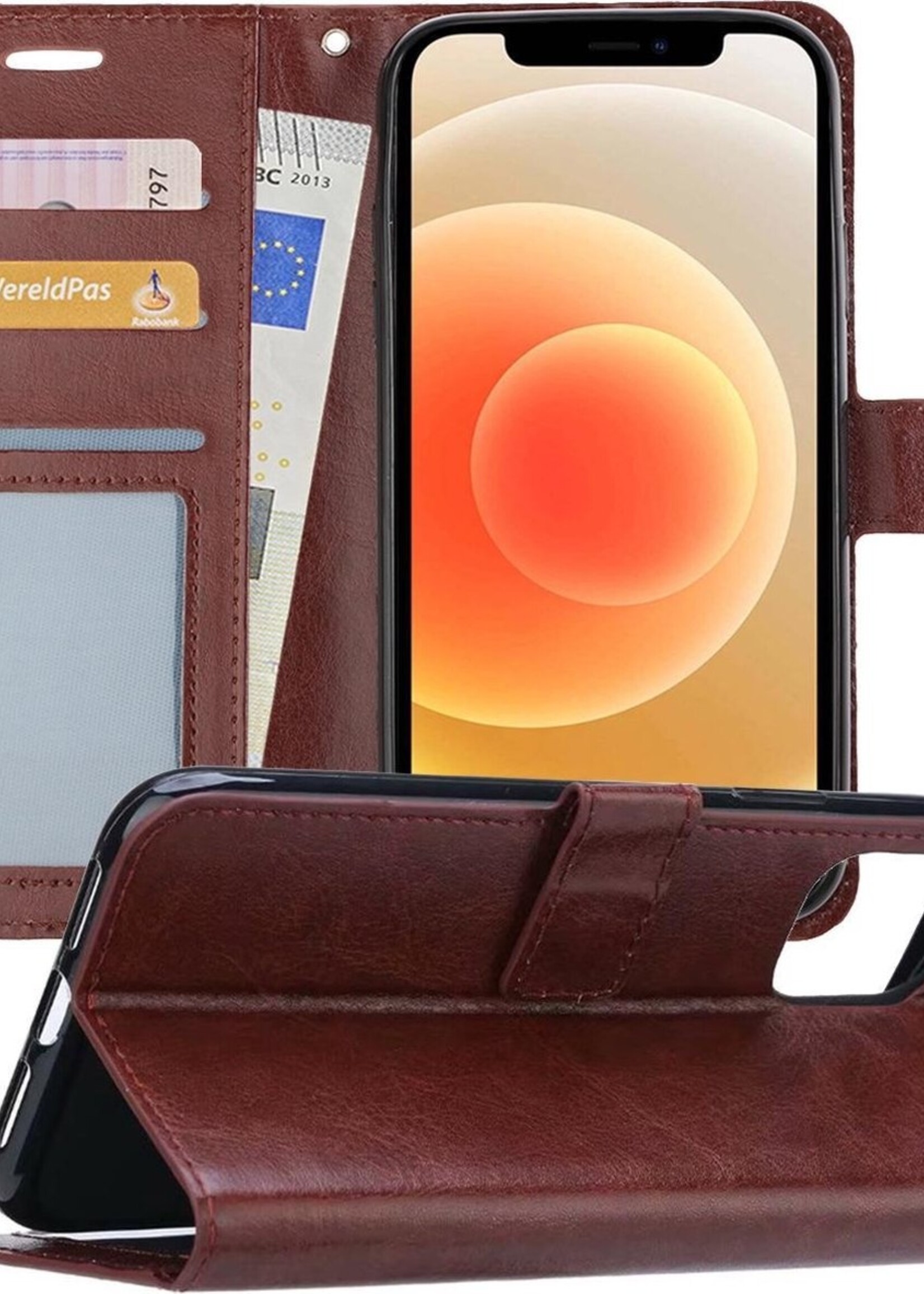 LUQ Hoesje Geschikt voor iPhone 12 Pro Hoesje Book Case Hoes Wallet Cover - Hoes Geschikt voor iPhone 12 Pro Hoesje Bookcase Hoes - Bruin