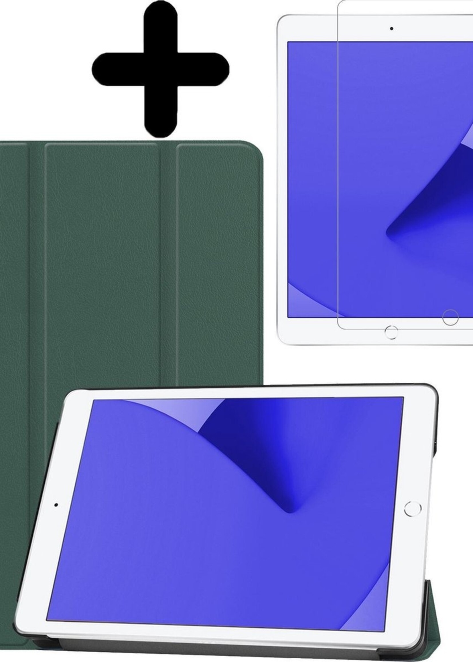 LUQ Hoes Geschikt voor iPad 10.2 2020 Hoes Luxe Hoesje Book Case Met Screenprotector - Hoesje Geschikt voor iPad 8 Hoes Cover - Donkergroen