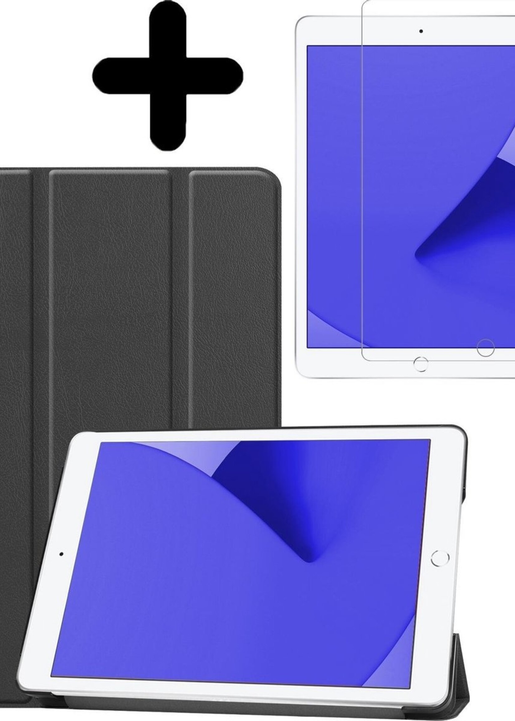 LUQ Hoes Geschikt voor iPad 10.2 2019 Hoes Luxe Hoesje Book Case Met Screenprotector - Hoesje Geschikt voor iPad 7 Hoes Cover - Zwart