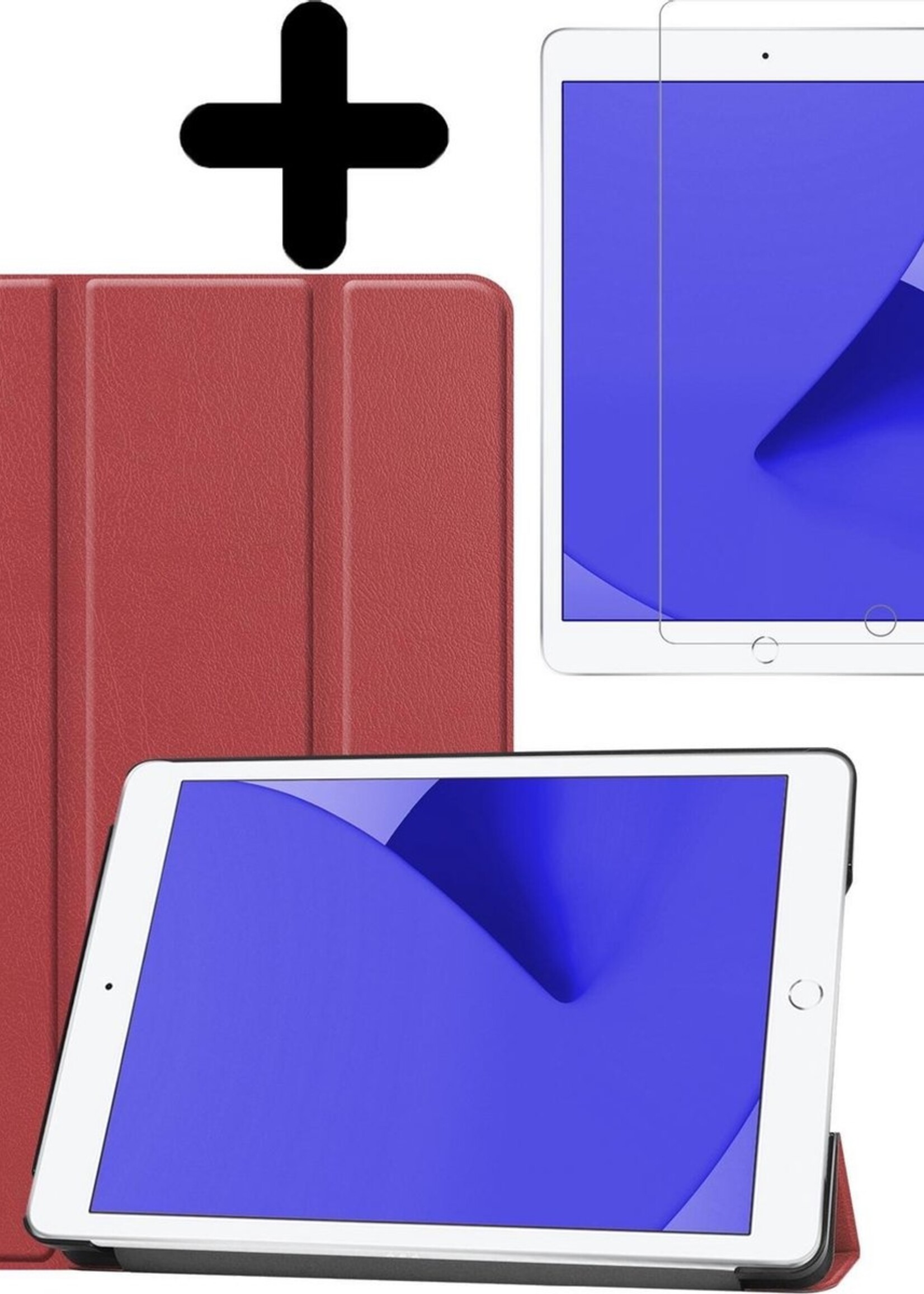 LUQ Hoes Geschikt voor iPad 10.2 2019 Hoes Luxe Hoesje Book Case Met Screenprotector - Hoesje Geschikt voor iPad 7 Hoes Cover - Donkerrood
