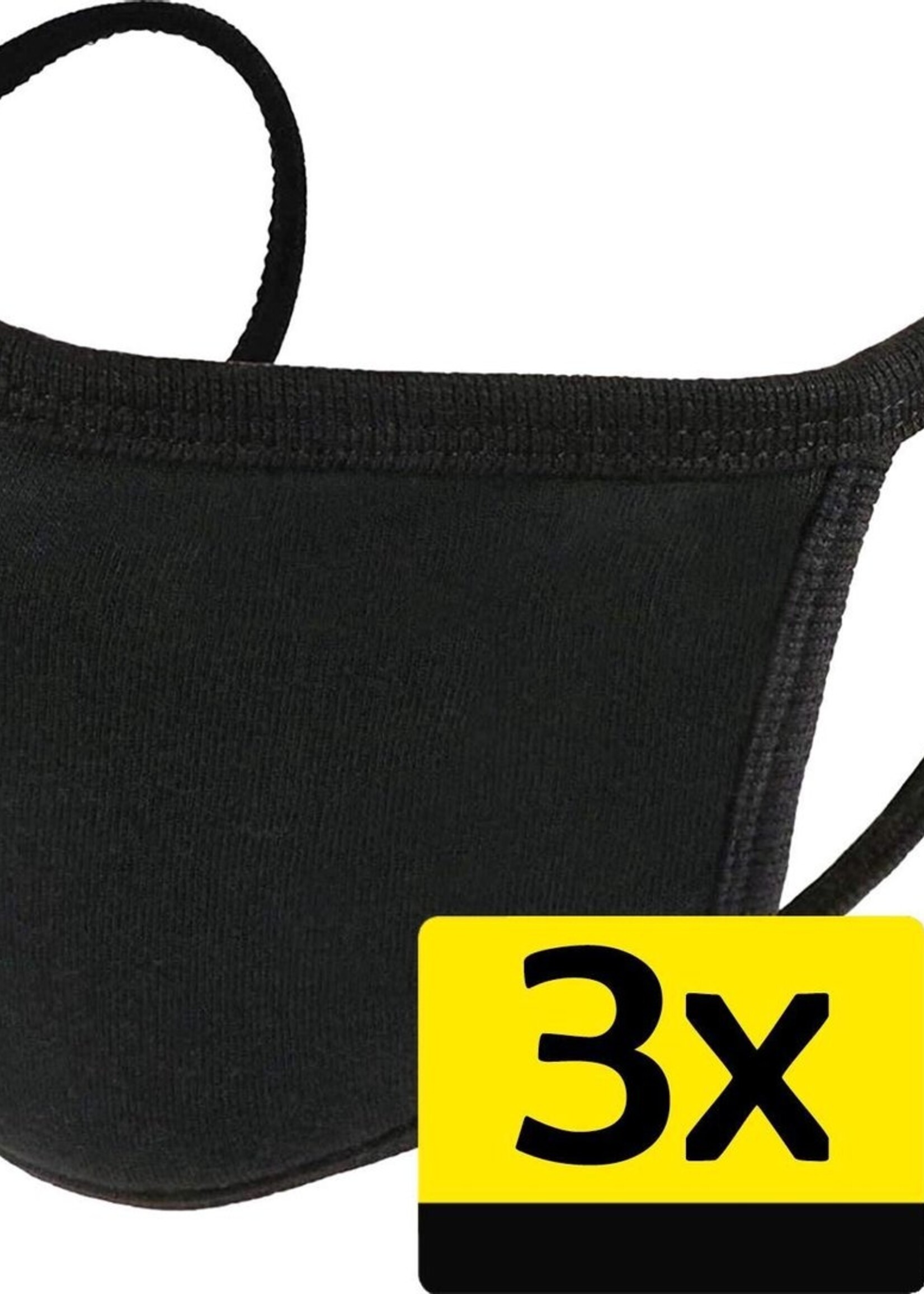 LUQ Mondkapje Wasbaar Katoen Mondmasker Zwart Niet-medisch Mask - 3 Stuks