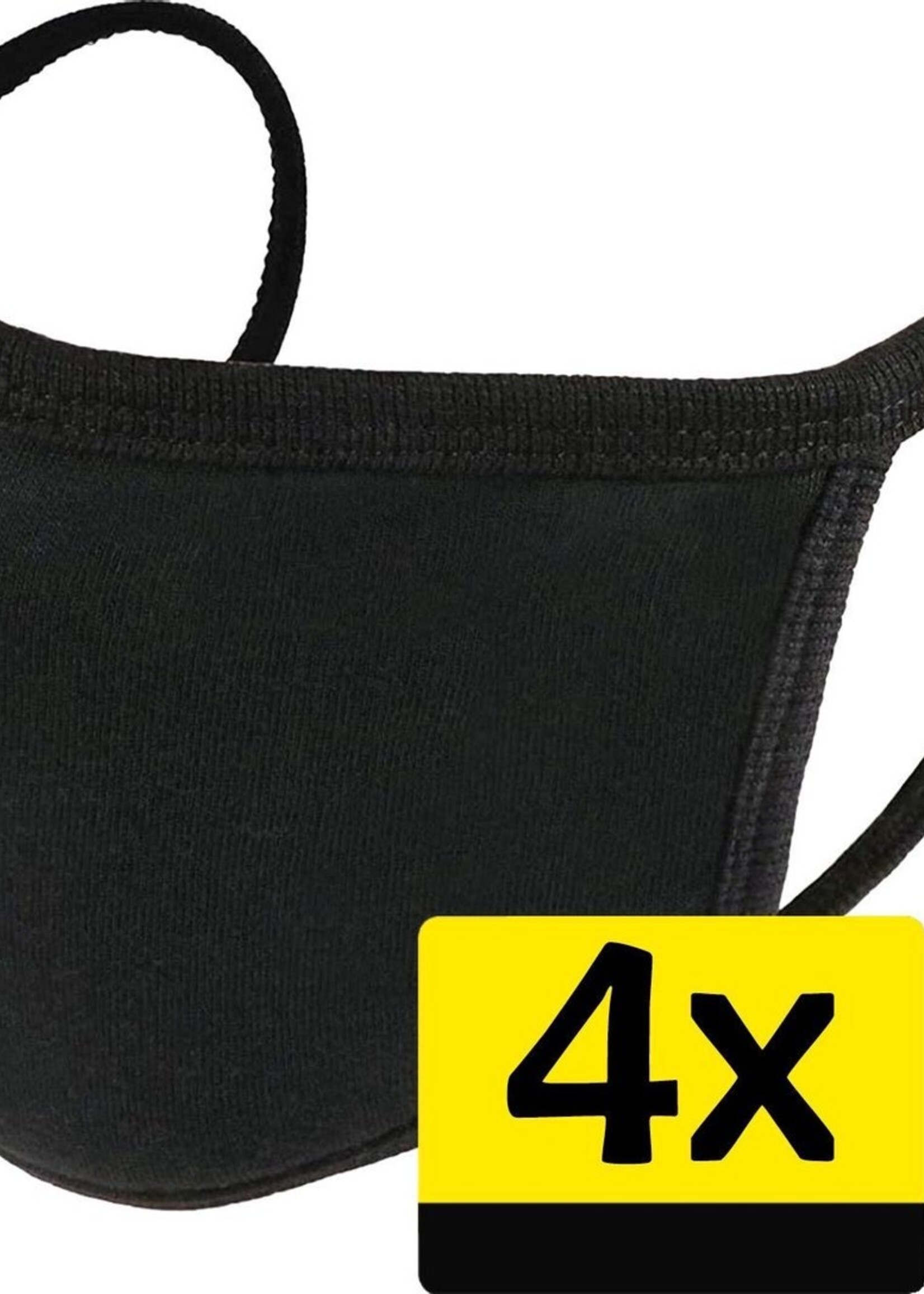 LUQ Mondkapje Wasbaar Katoen Mondmasker Zwart Niet-medisch Masjk- 4 Stuks