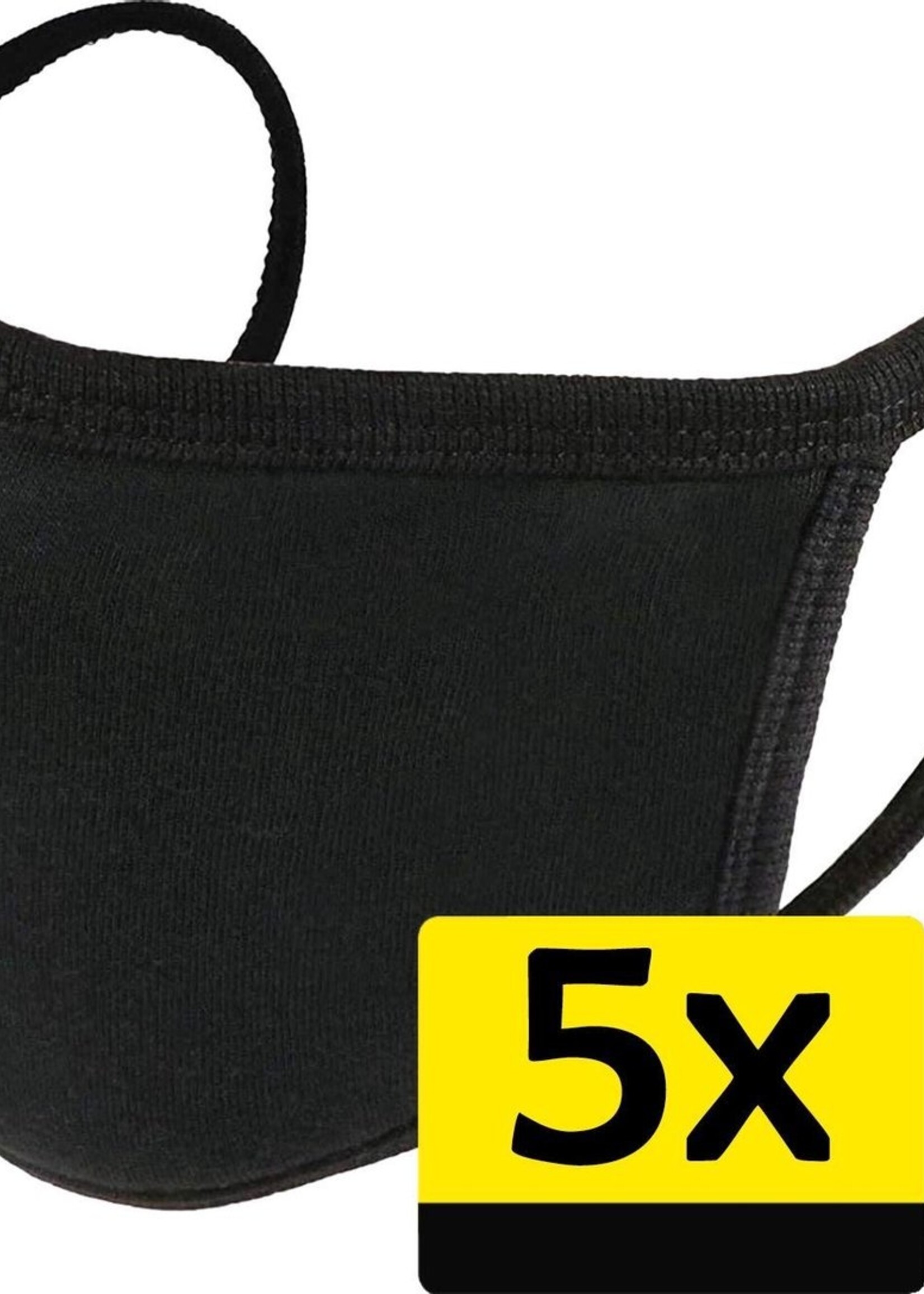 LUQ Mondkapje Wasbaar Katoen Mondmasker Zwart Niet-medisch  Mask - 5 Stuks