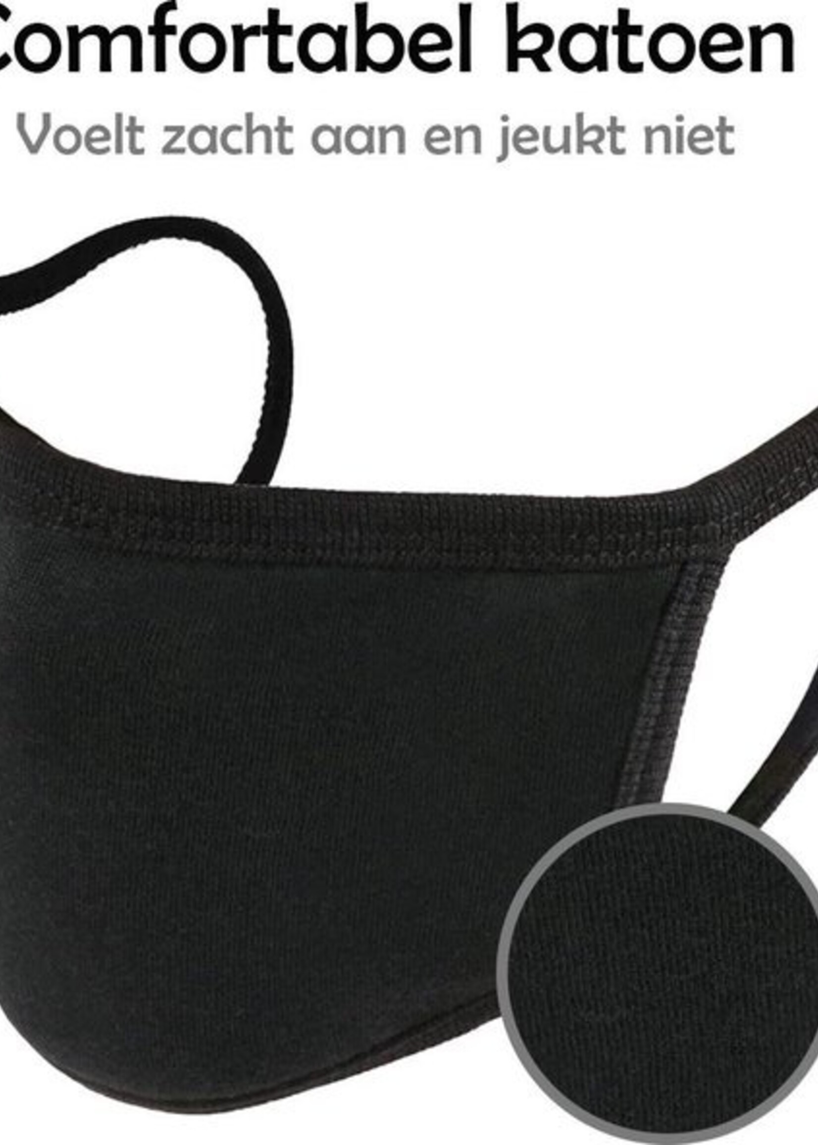 LUQ Mondkapje Wasbaar Katoen Mondmasker Zwart Niet-medisch  Mask - 5 Stuks