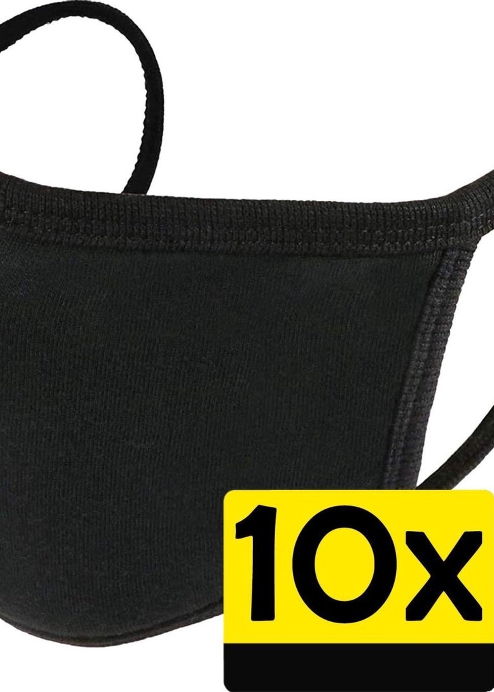 LUQ Mondkapje Wasbaar Katoen Mondmasker Zwart Niet-medisch Mask - 10 Stuks