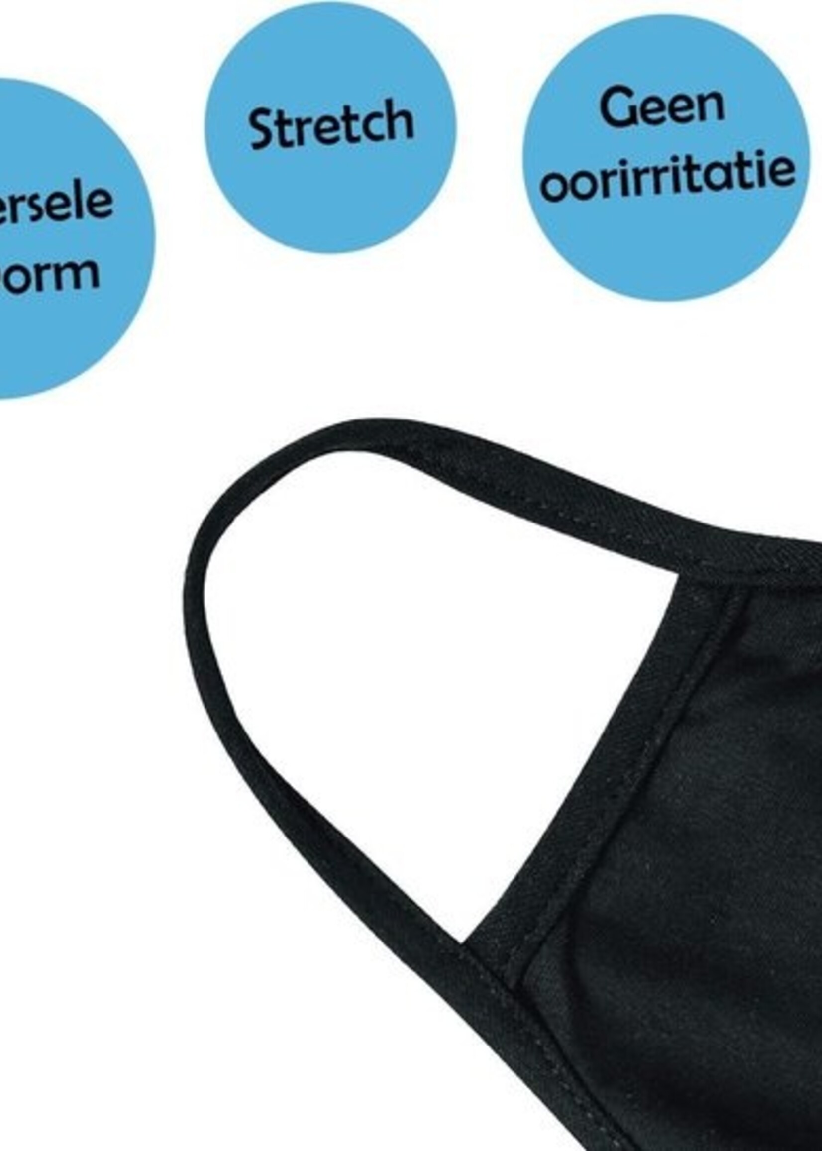 LUQ Mondkapje Wasbaar Katoen Mondmasker Zwart Niet-medisch Mask - 10 Stuks