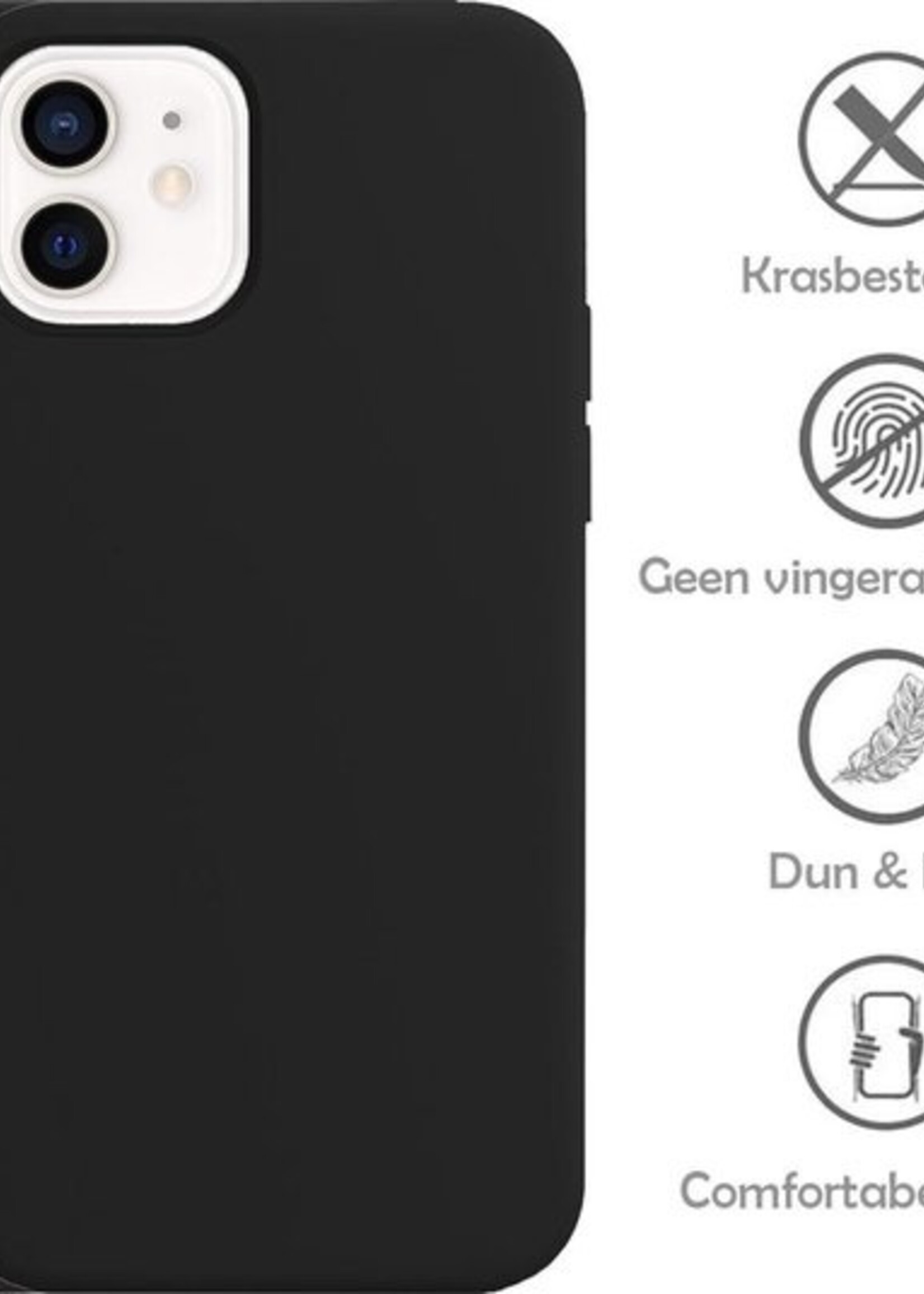 LUQ Hoesje Geschikt voor iPhone 12 Mini Hoesje Siliconen Case - Hoes Geschikt voor iPhone 12 Mini Hoes Siliconen - Zwart