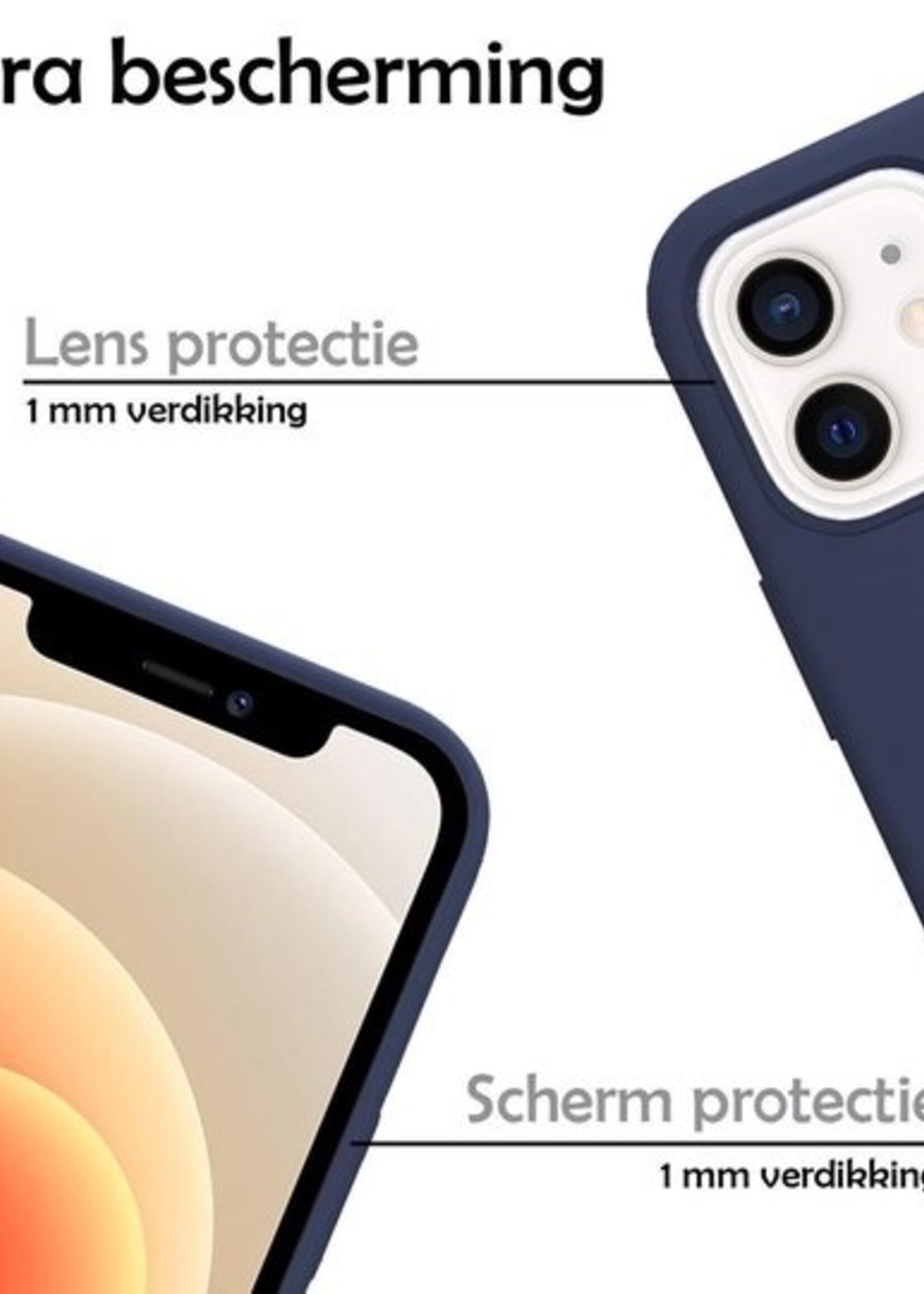 LUQ Hoesje Geschikt voor iPhone 12 Mini Hoesje Siliconen Case - Hoes Geschikt voor iPhone 12 Mini Hoes Siliconen - Donkerblauw - 2 Stuks