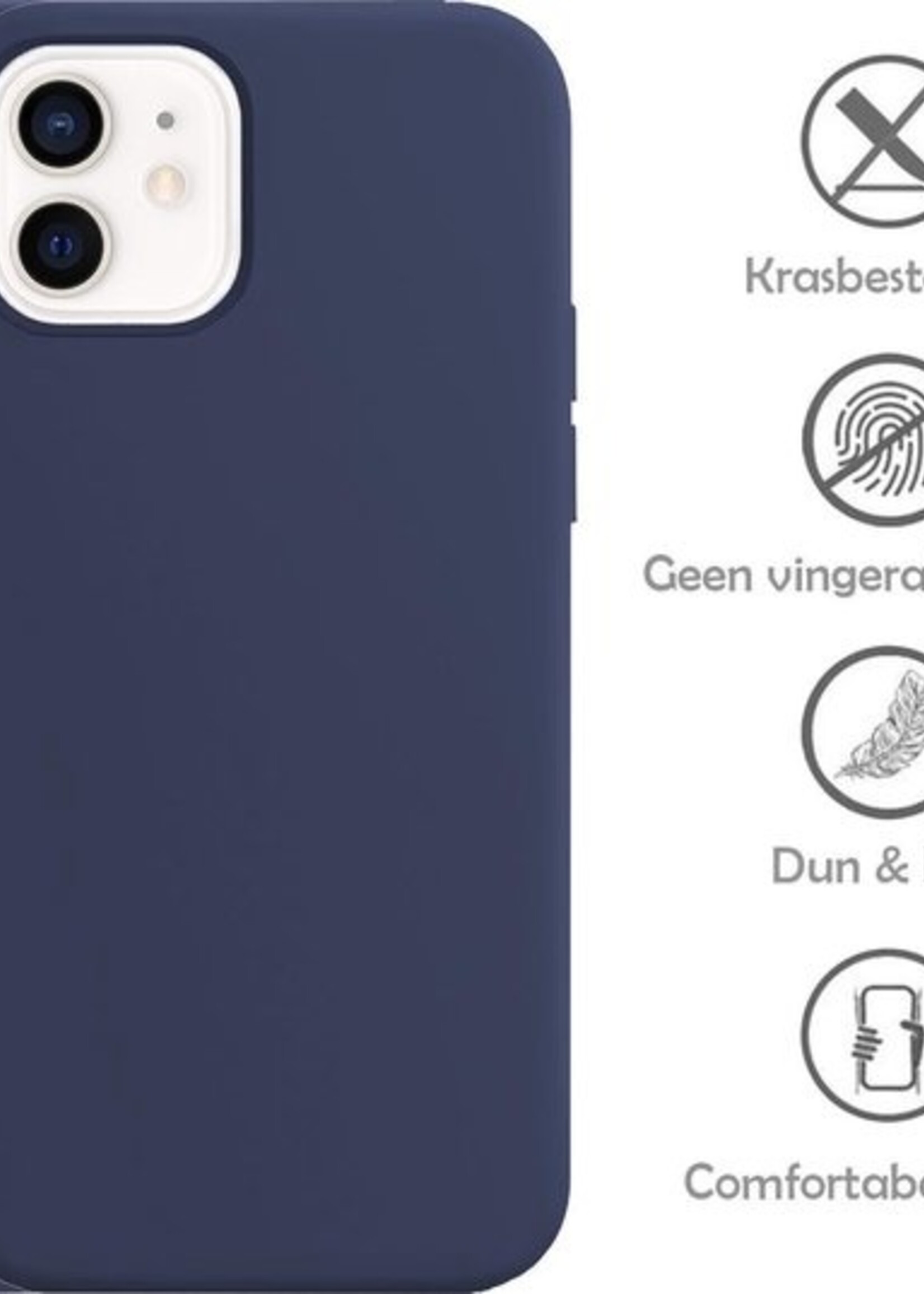 LUQ Hoesje Geschikt voor iPhone 12 Mini Hoesje Siliconen Case - Hoes Geschikt voor iPhone 12 Mini Hoes Siliconen - Donkerblauw - 2 Stuks