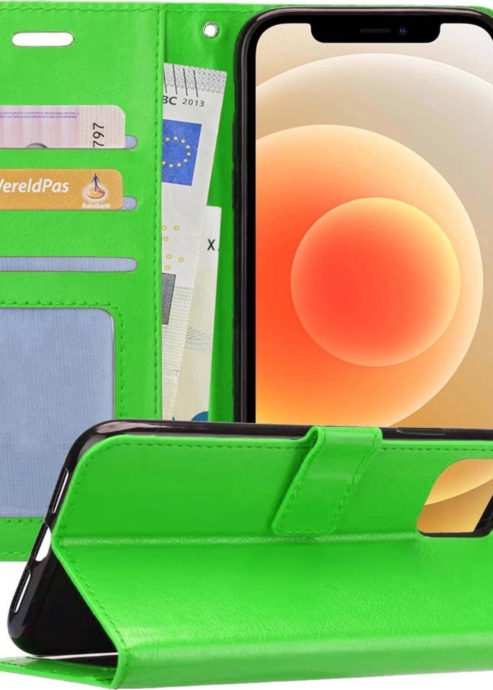 LUQ Hoesje Geschikt voor iPhone 12 Mini Hoesje Book Case Hoes Wallet Cover - Hoes Geschikt voor iPhone 12 Mini Hoesje Bookcase Hoes - Groen