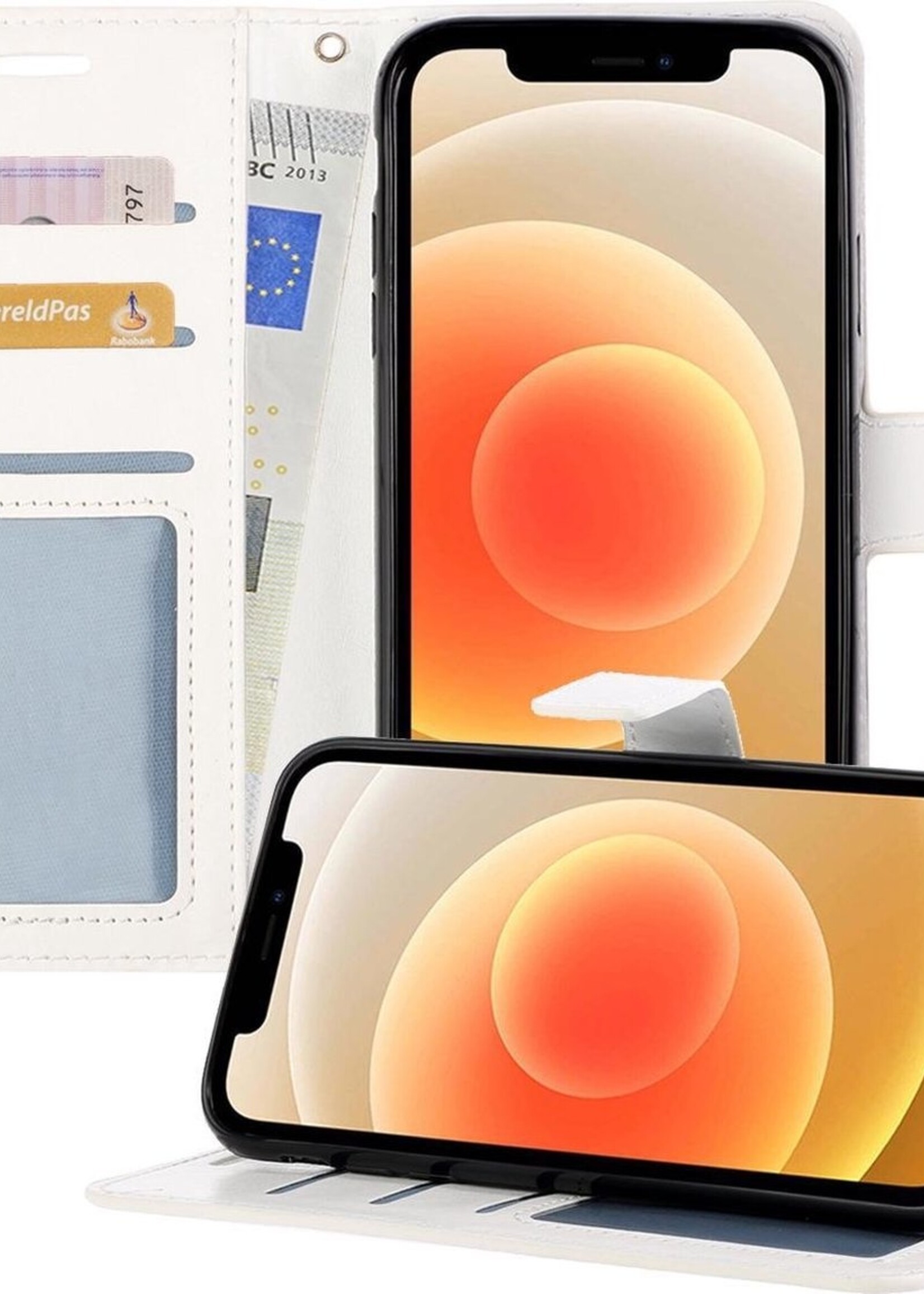 LUQ Hoesje Geschikt voor iPhone 12 Mini Hoesje Book Case Hoes Wallet Cover - Hoes Geschikt voor iPhone 12 Mini Hoesje Bookcase Hoes - Wit