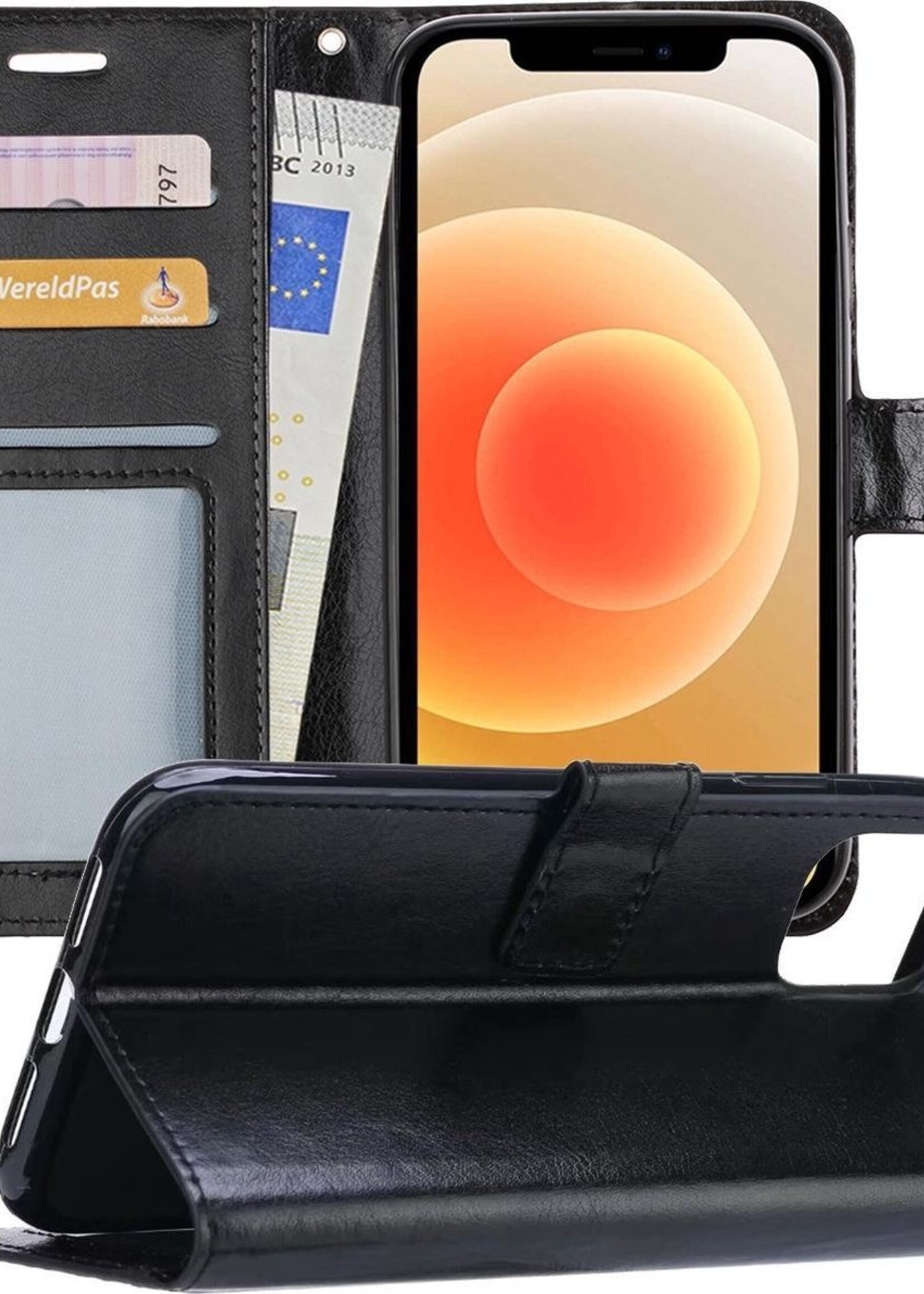 LUQ Hoesje Geschikt voor iPhone 12 Mini Hoesje Book Case Hoes Wallet Cover - Hoes Geschikt voor iPhone 12 Mini Hoesje Bookcase Hoes - Zwart