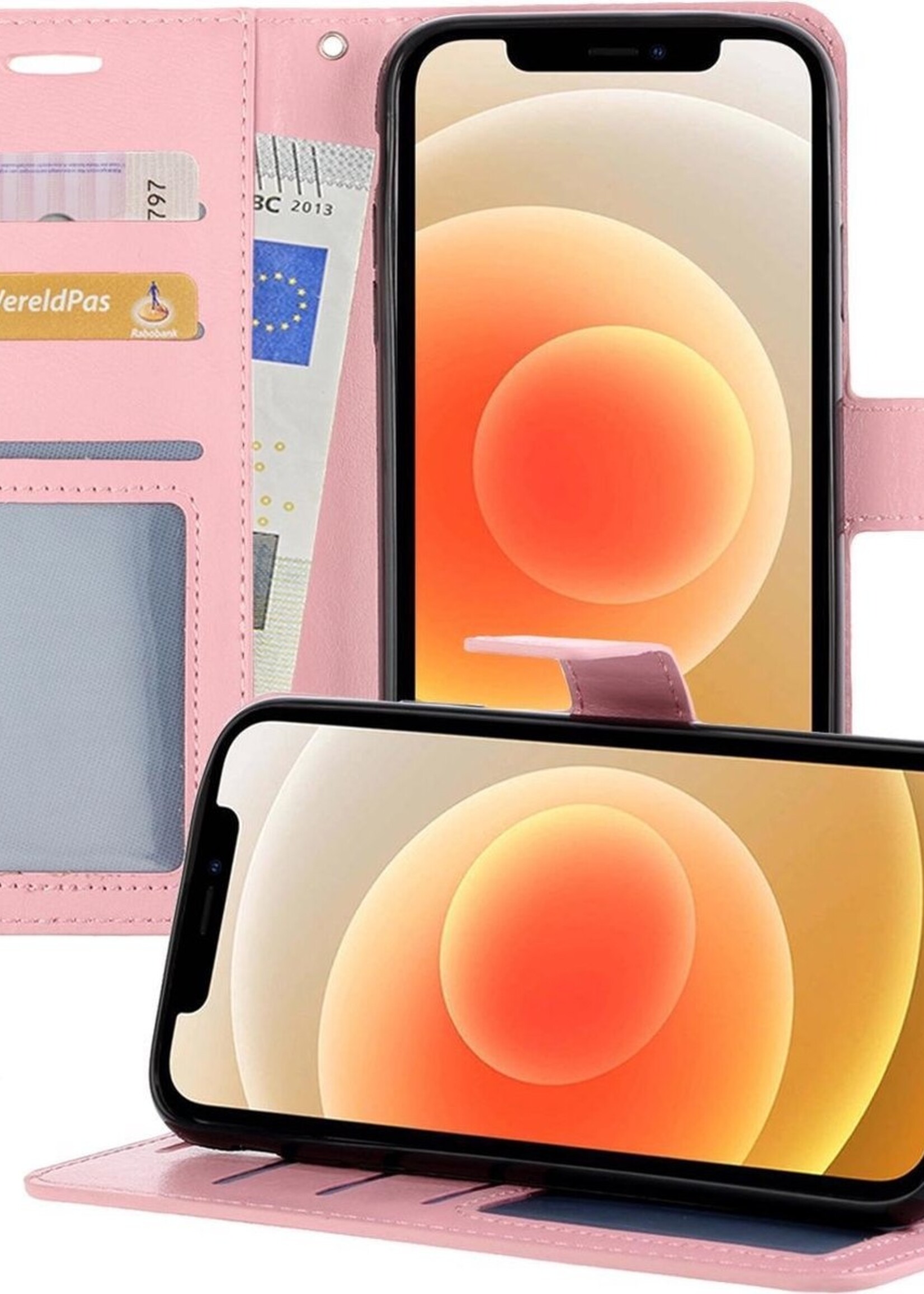 LUQ Hoesje Geschikt voor iPhone 12 Pro Max Hoesje Book Case Hoes Wallet Cover - Hoes Geschikt voor iPhone 12 Pro Max Hoesje Bookcase Hoes - Lichtroze