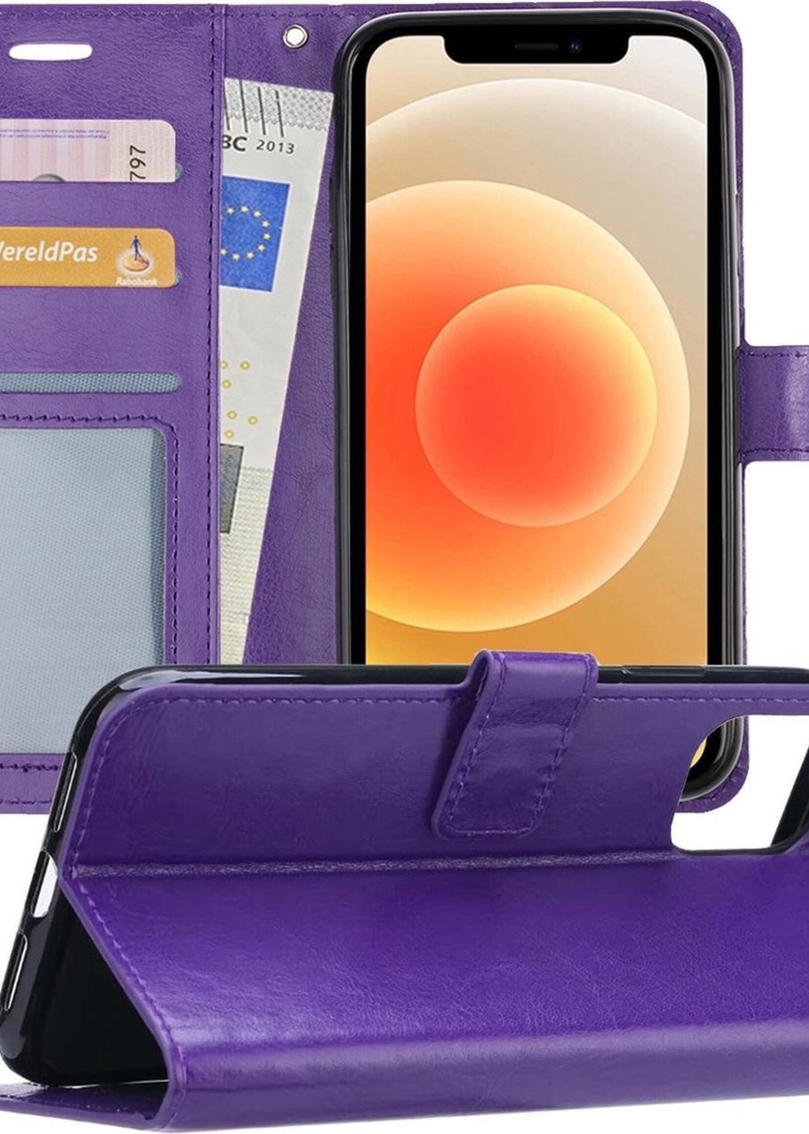 LUQ Hoesje Geschikt voor iPhone 12 Pro Max Hoesje Book Case Hoes Wallet Cover - Hoes Geschikt voor iPhone 12 Pro Max Hoesje Bookcase Hoes - Paars