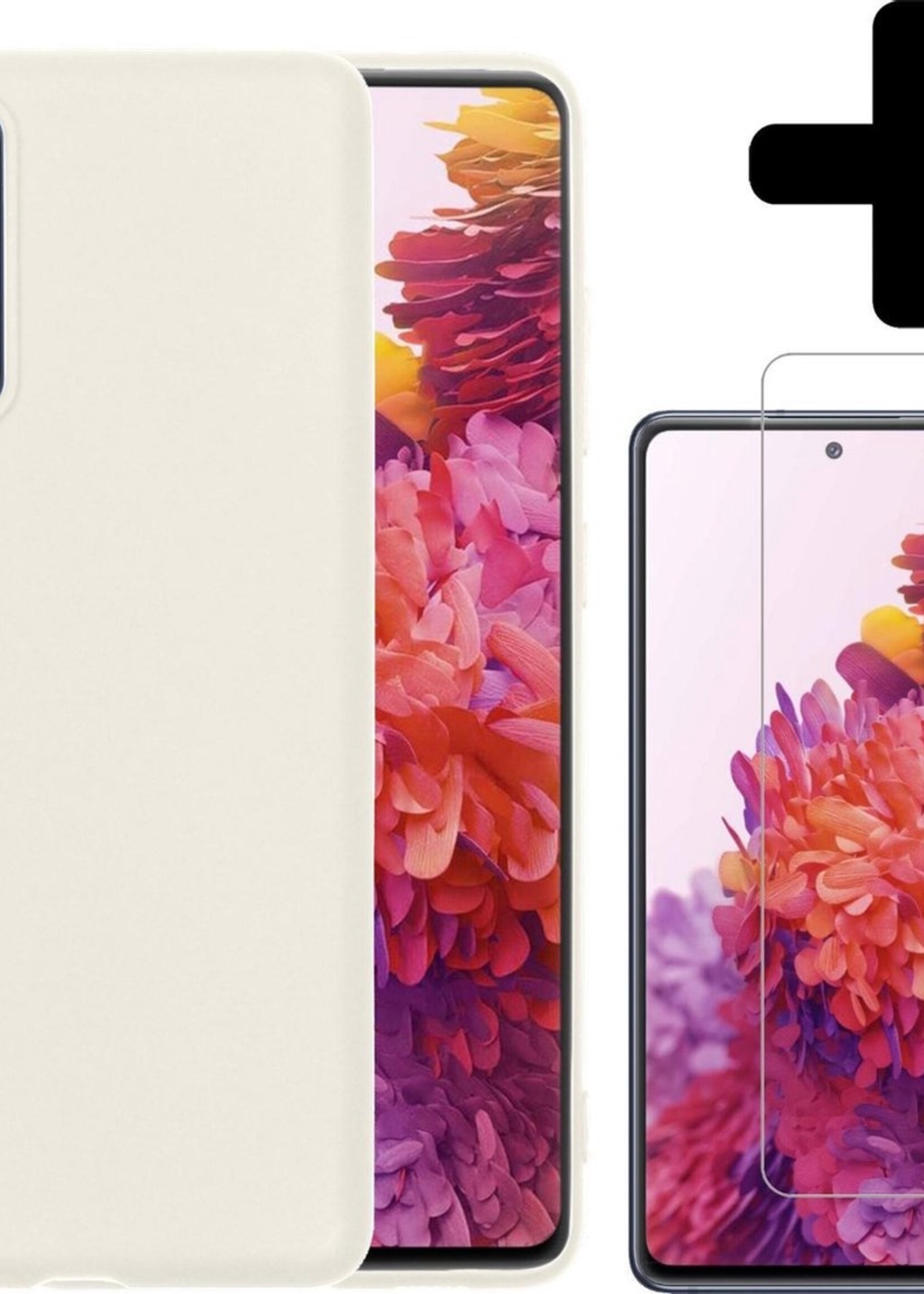 LUQ Hoesje Geschikt voor Samsung S20 FE Hoesje Siliconen Case Met Screenprotector - Hoes Geschikt voor Samsung Galaxy S20 FE Hoes Siliconen - Wit