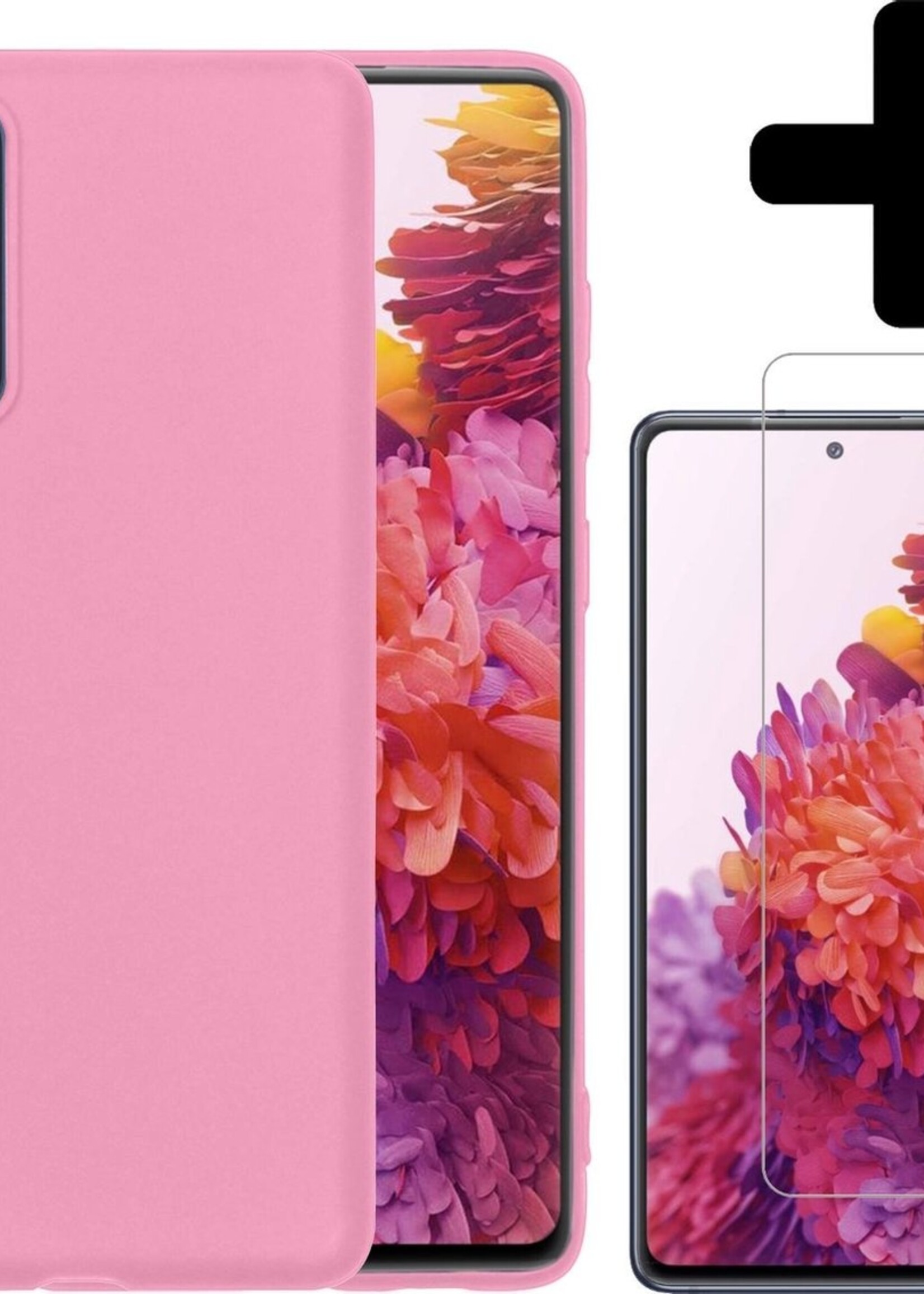 LUQ Hoesje Geschikt voor Samsung S20 FE Hoesje Siliconen Case Met Screenprotector - Hoes Geschikt voor Samsung Galaxy S20 FE Hoes Siliconen - Lichtroze