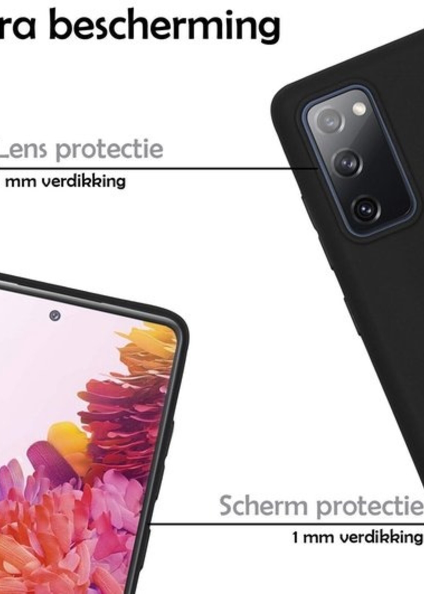 LUQ Hoesje Geschikt voor Samsung S20 FE Hoesje Siliconen Case Met 2x Screenprotector - Hoes Geschikt voor Samsung Galaxy S20 FE Hoes Siliconen - Zwart