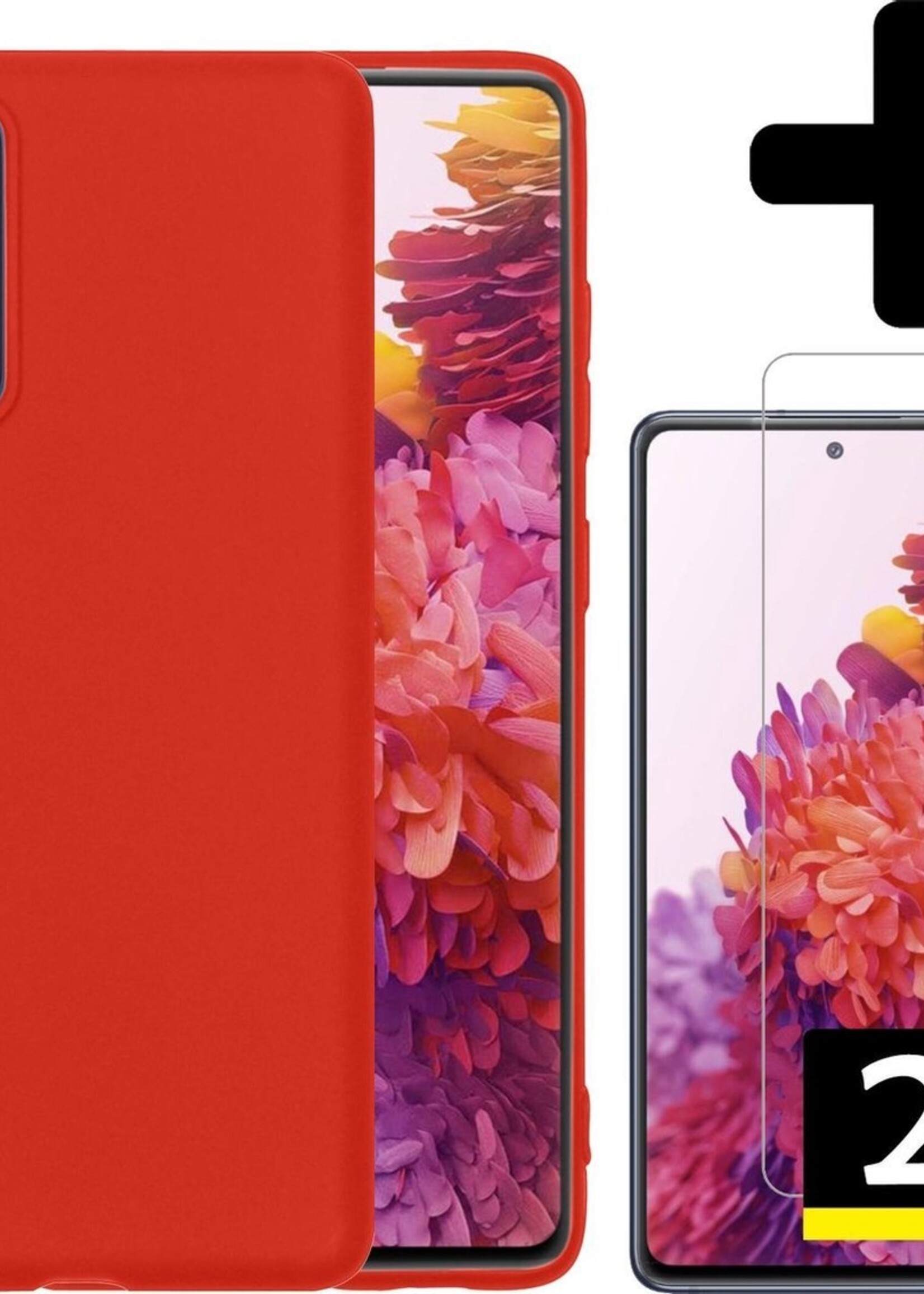 LUQ Hoesje Geschikt voor Samsung S20 FE Hoesje Siliconen Case Met 2x Screenprotector - Hoes Geschikt voor Samsung Galaxy S20 FE Hoes Siliconen - Rood