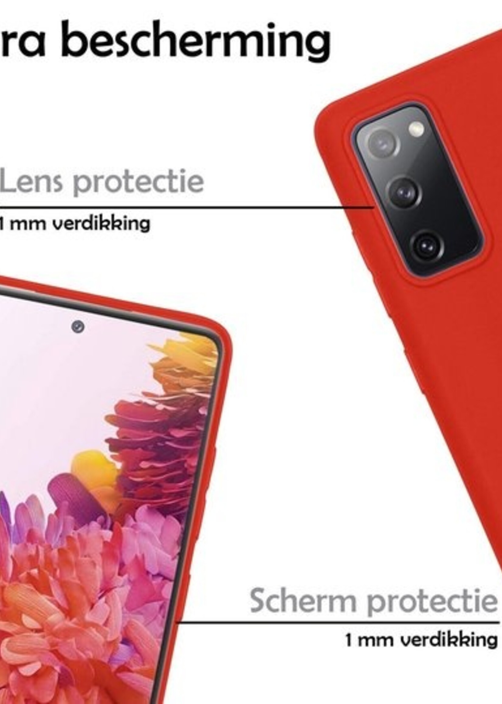 LUQ Hoesje Geschikt voor Samsung S20 FE Hoesje Siliconen Case Met 2x Screenprotector - Hoes Geschikt voor Samsung Galaxy S20 FE Hoes Siliconen - Rood