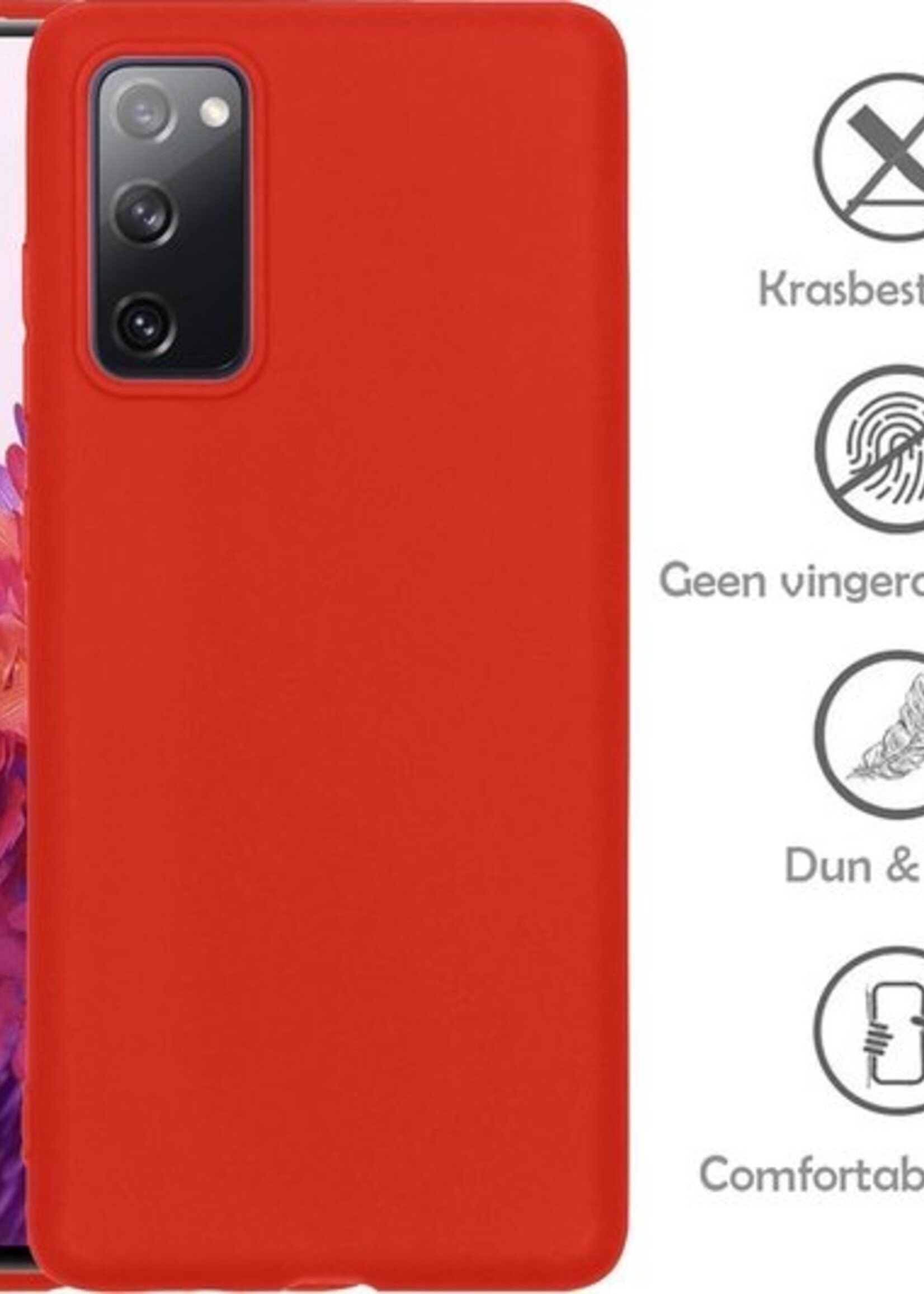 LUQ Hoesje Geschikt voor Samsung S20 FE Hoesje Siliconen Case Met 2x Screenprotector - Hoes Geschikt voor Samsung Galaxy S20 FE Hoes Siliconen - Rood