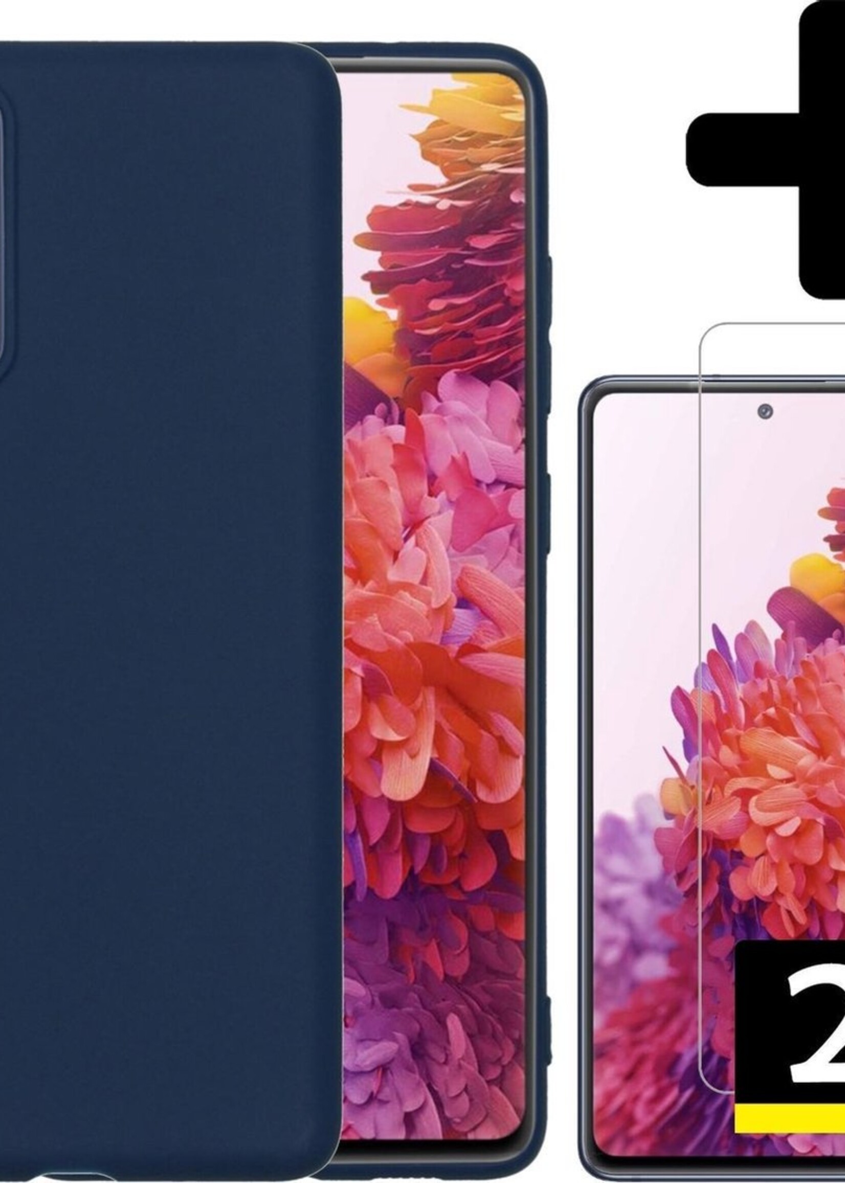 LUQ Hoesje Geschikt voor Samsung S20 FE Hoesje Siliconen Case Met 2x Screenprotector - Hoes Geschikt voor Samsung Galaxy S20 FE Hoes Siliconen - Donkerblauw