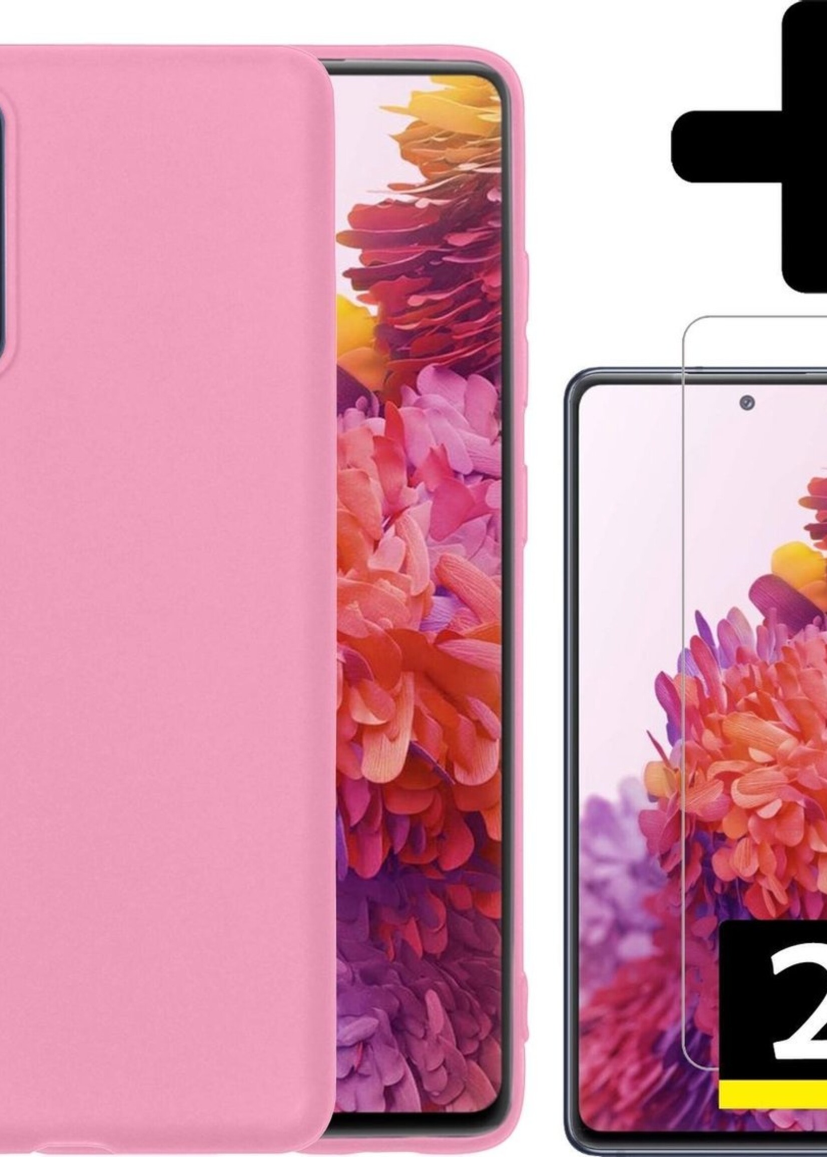 LUQ Hoesje Geschikt voor Samsung S20 FE Hoesje Siliconen Case Met 2x Screenprotector - Hoes Geschikt voor Samsung Galaxy S20 FE Hoes Siliconen - Lichtroze