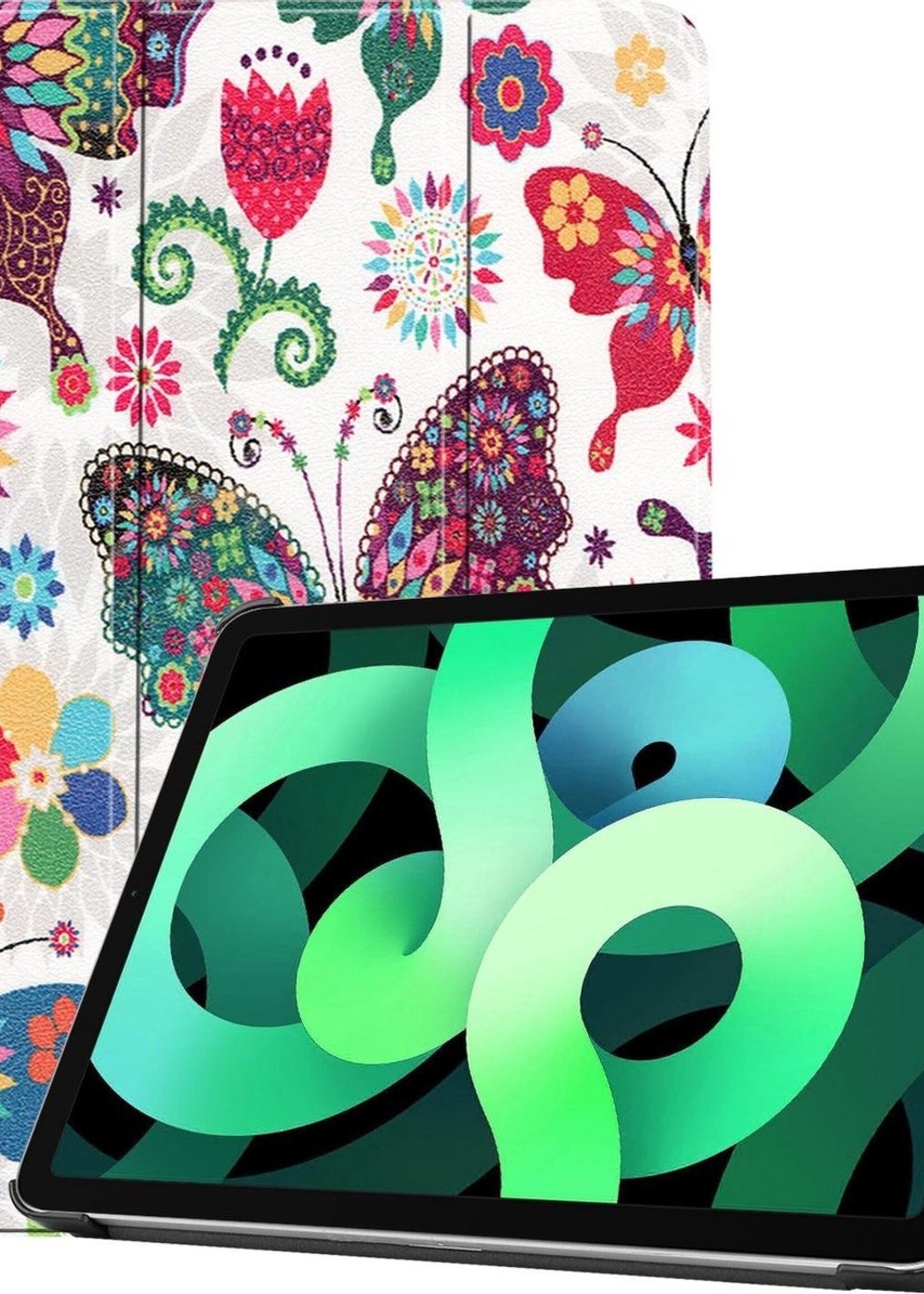 LUQ Hoes Geschikt voor iPad Air 2020 Hoes Luxe Hoesje Book Case - Hoesje Geschikt voor iPad Air 4 2020 Hoes Cover - Vlinders